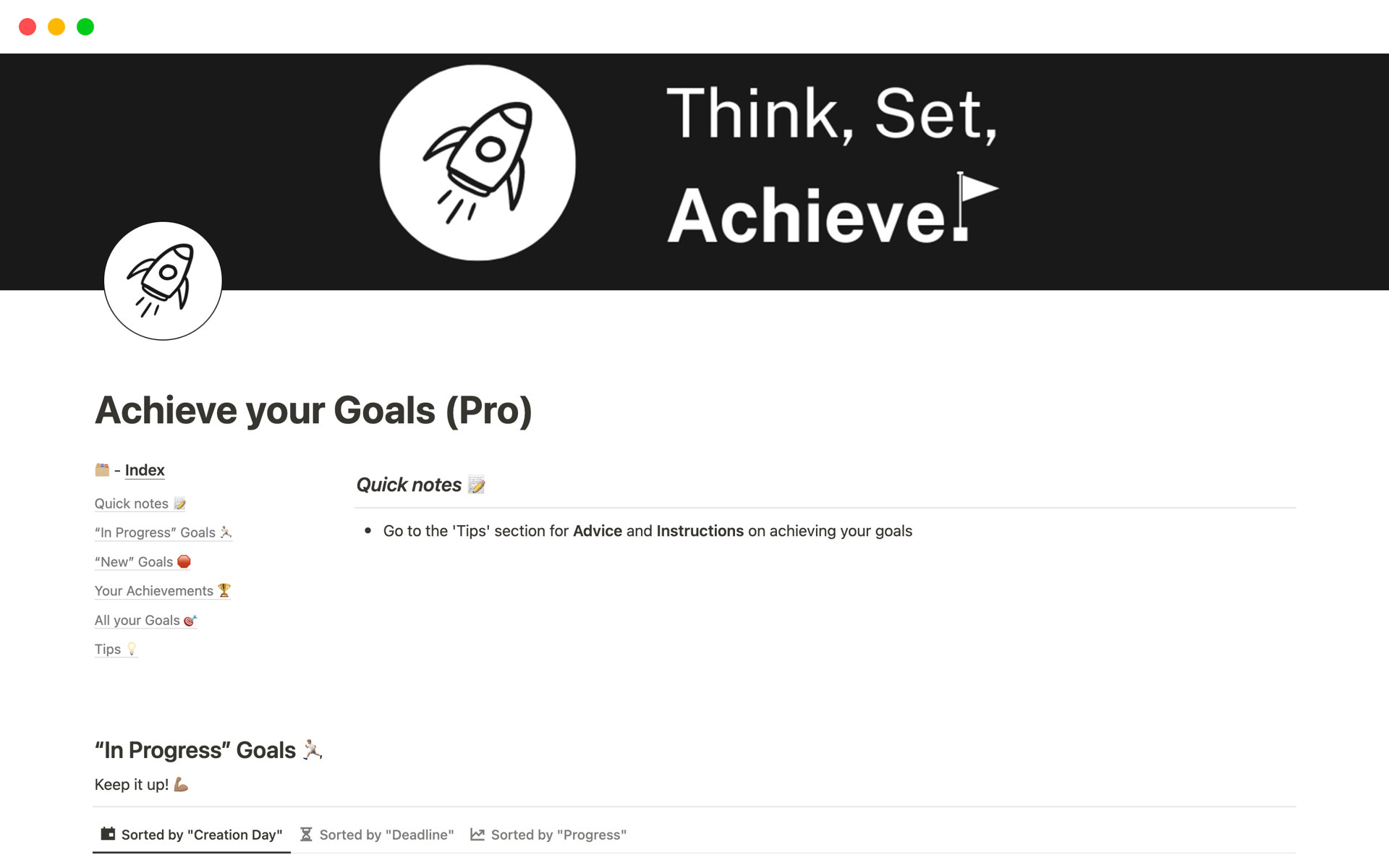 This template allows you to organize, manage, and achieve your goals through the S.M.A.R.T. method