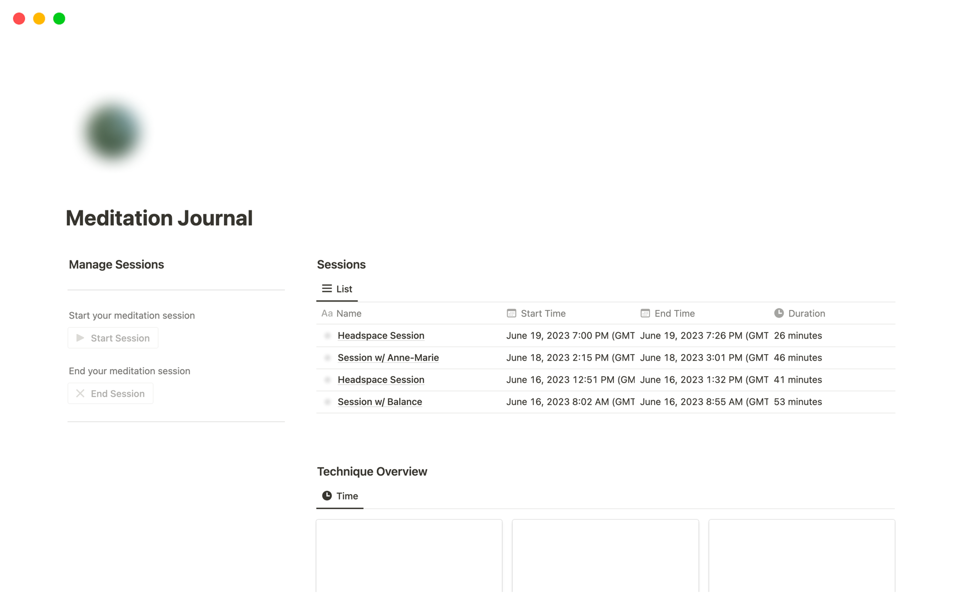 A template preview for Meditation Journal