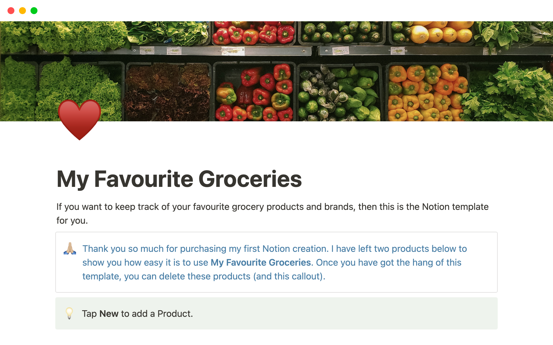 A template preview for My Favourite Groceries