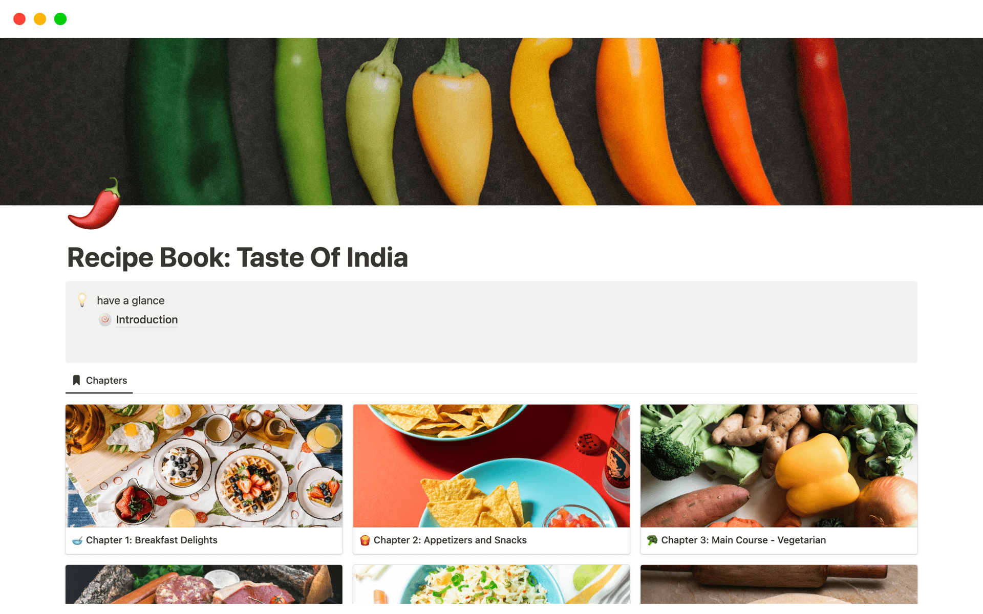 A template preview for Recipe Book: Taste Of India