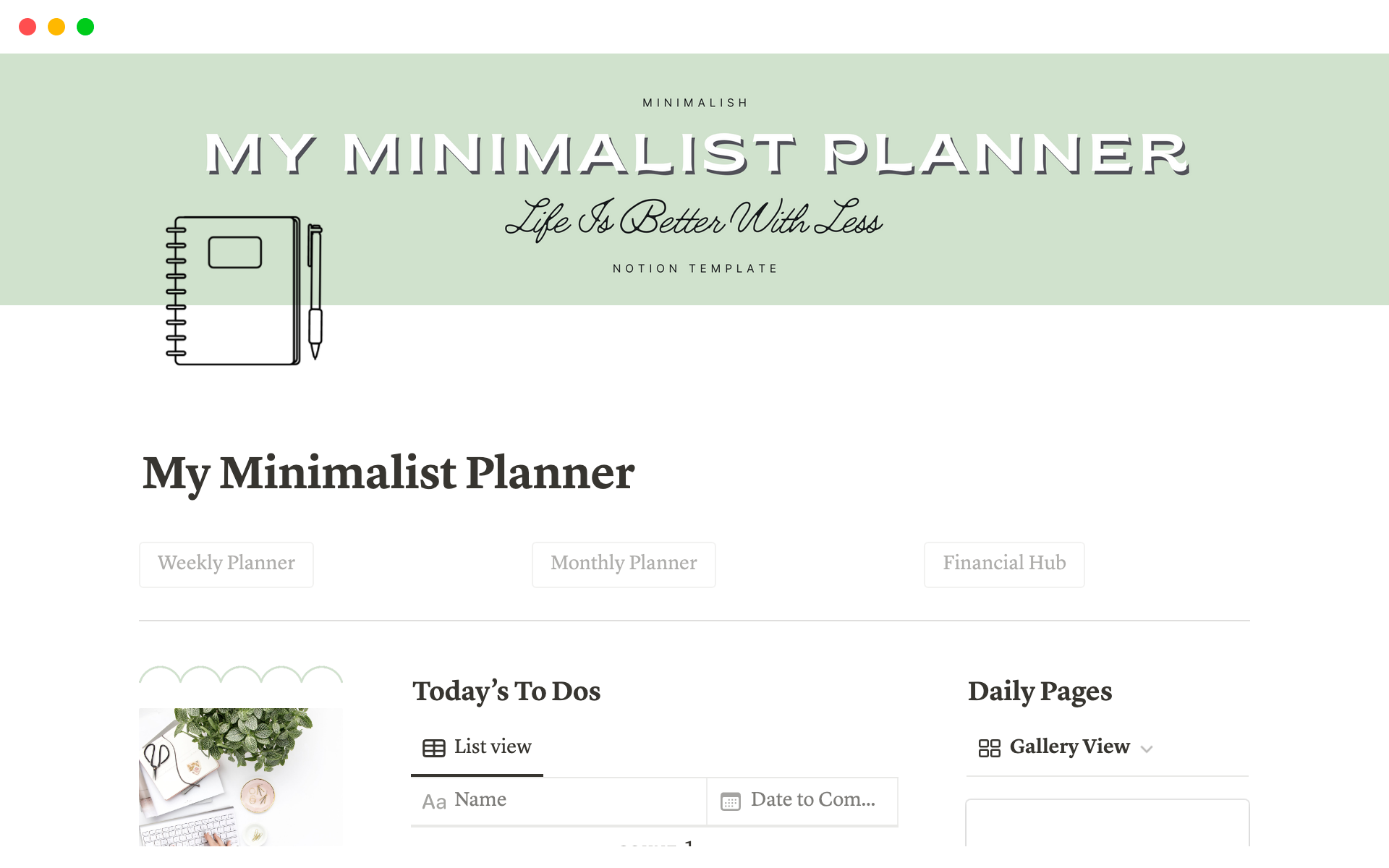 My Minimalist Planner Template | Notion Marketplace