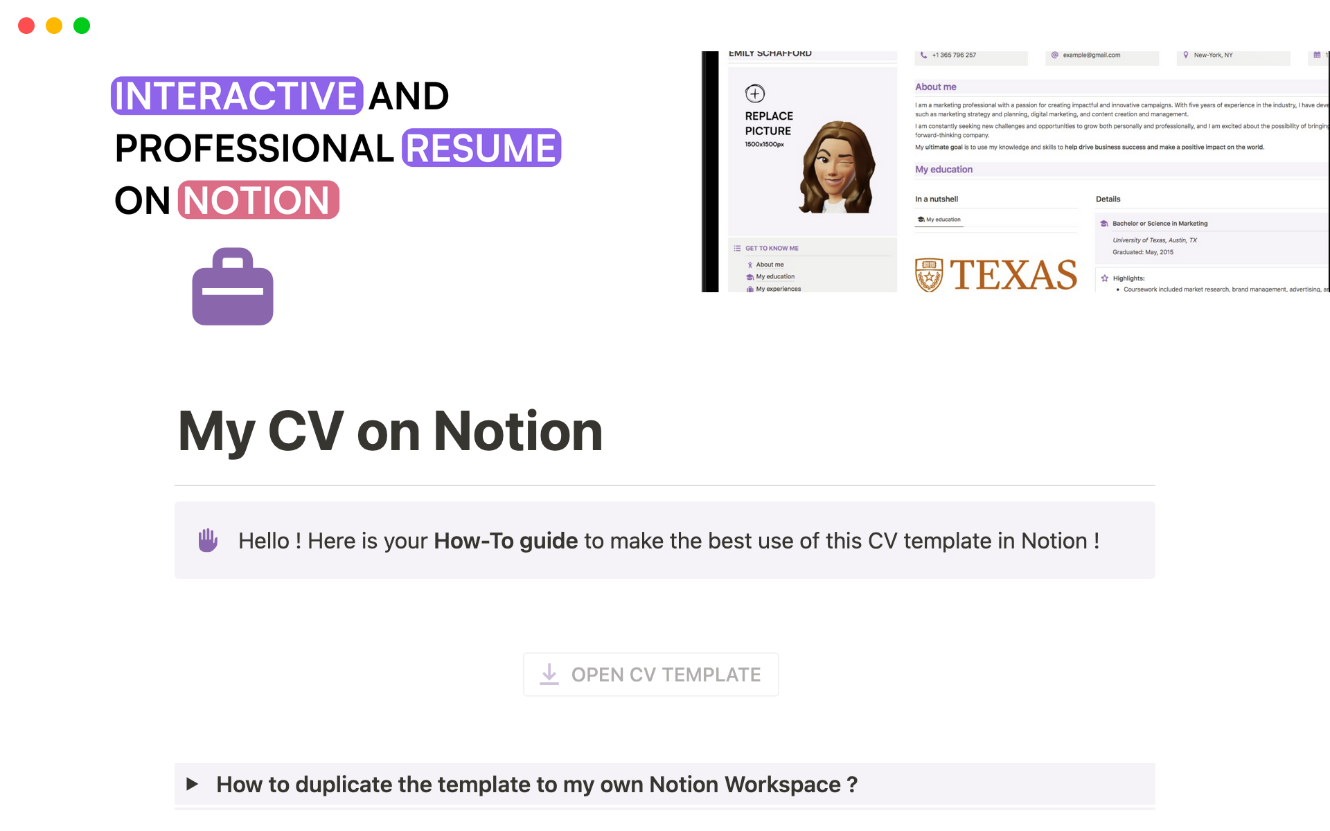 A template preview for Interactive CV Template