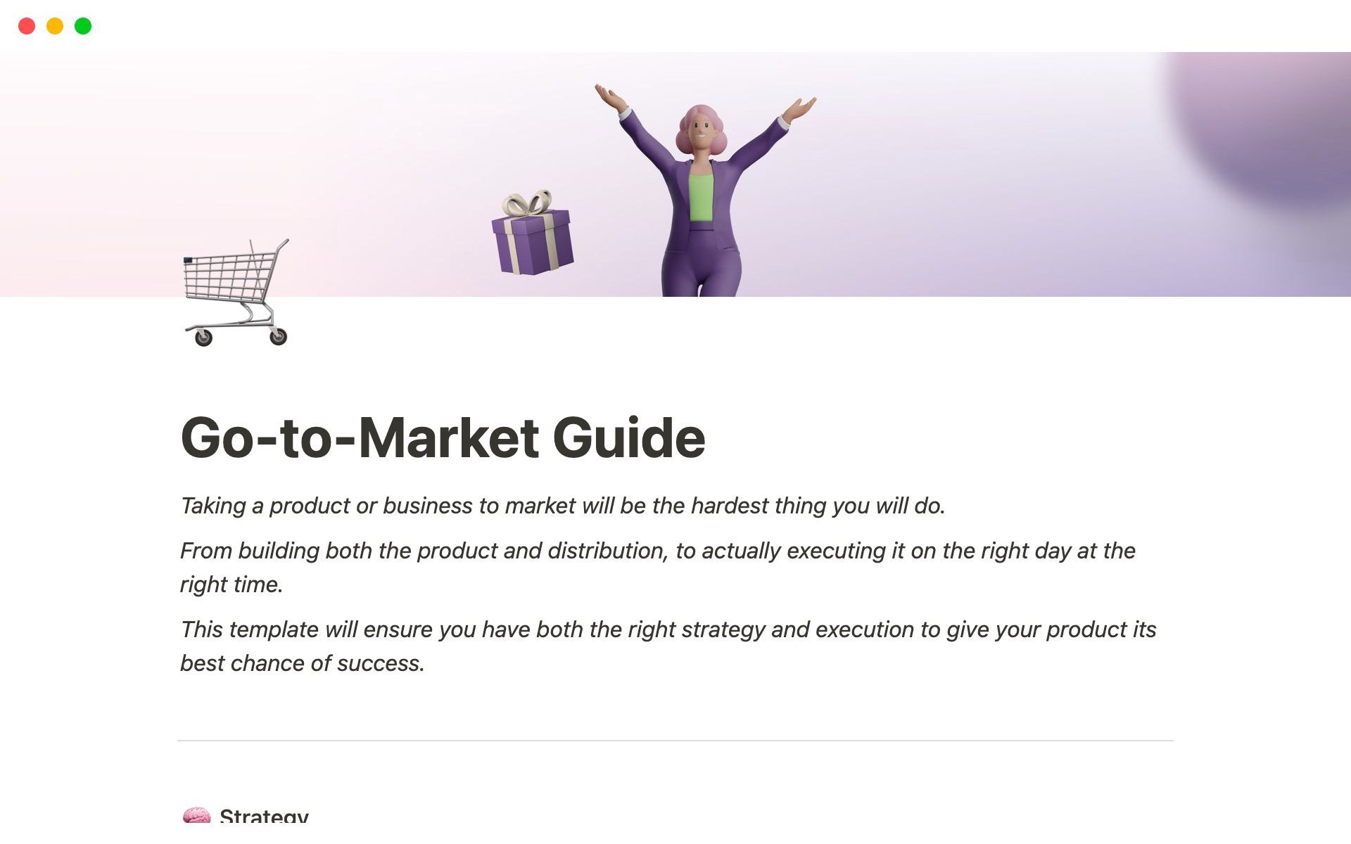 En forhåndsvisning av mal for Go-to-Market Guide