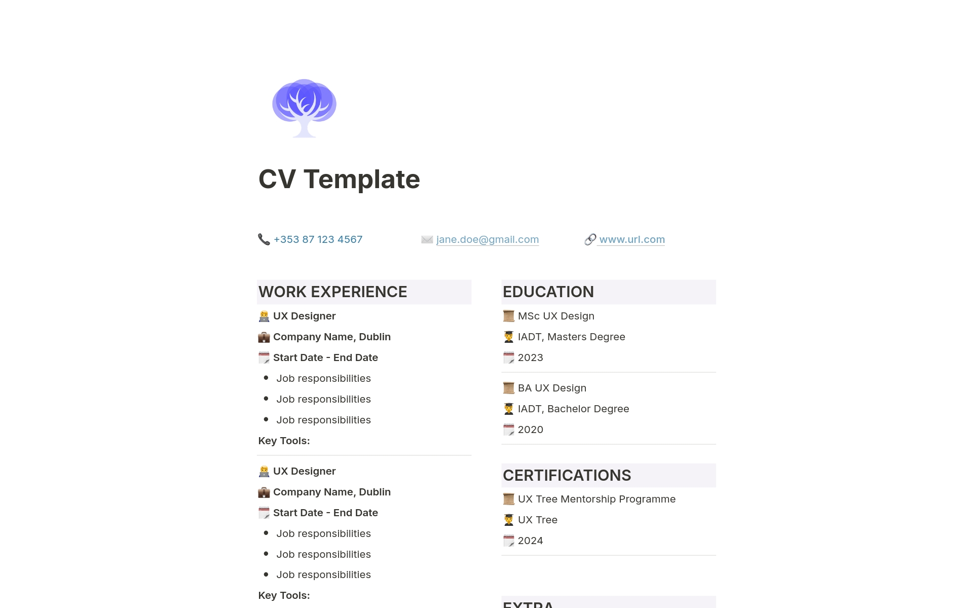 A template preview for CV 
