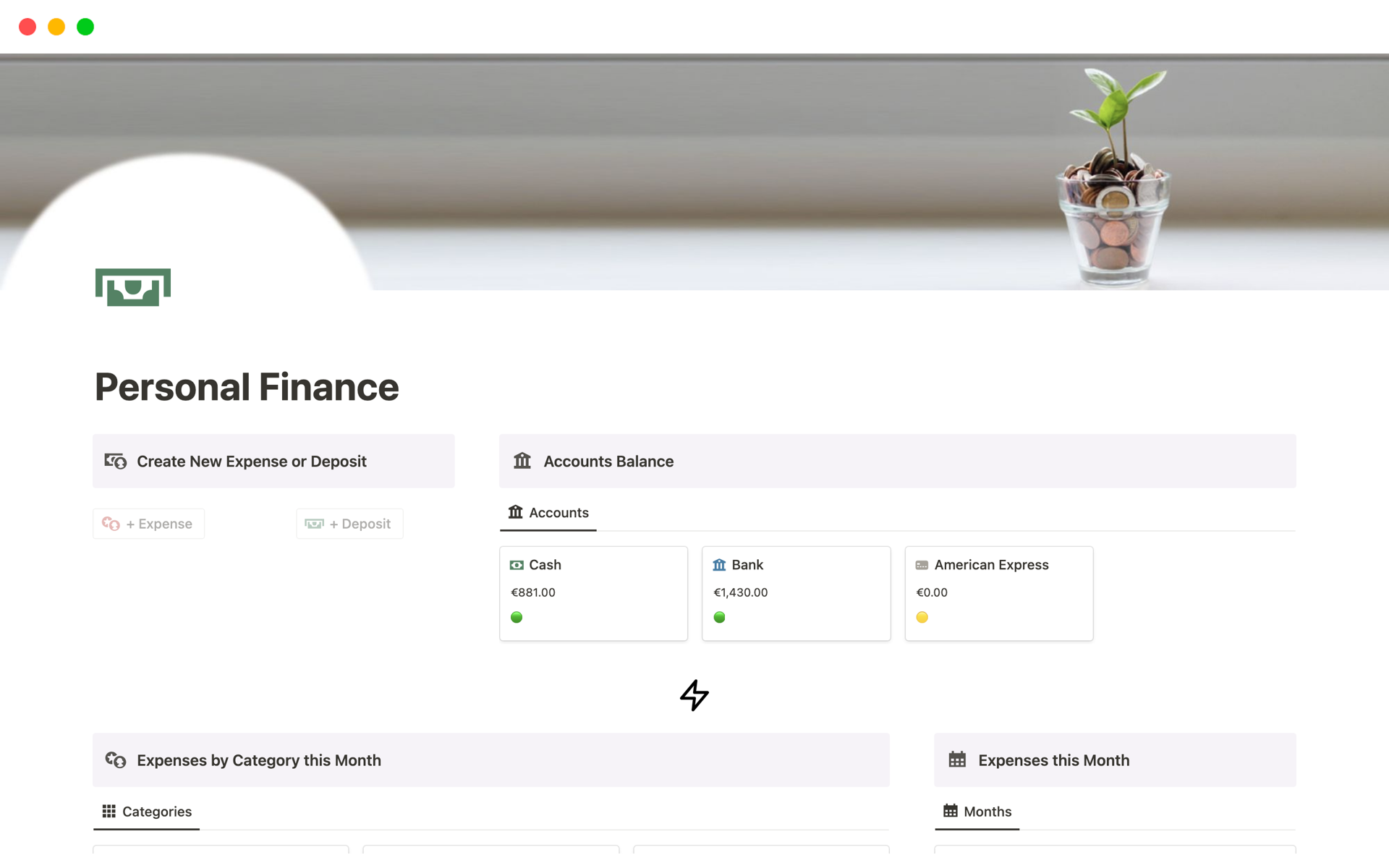 A template preview for Automated Personal Finance Tracker