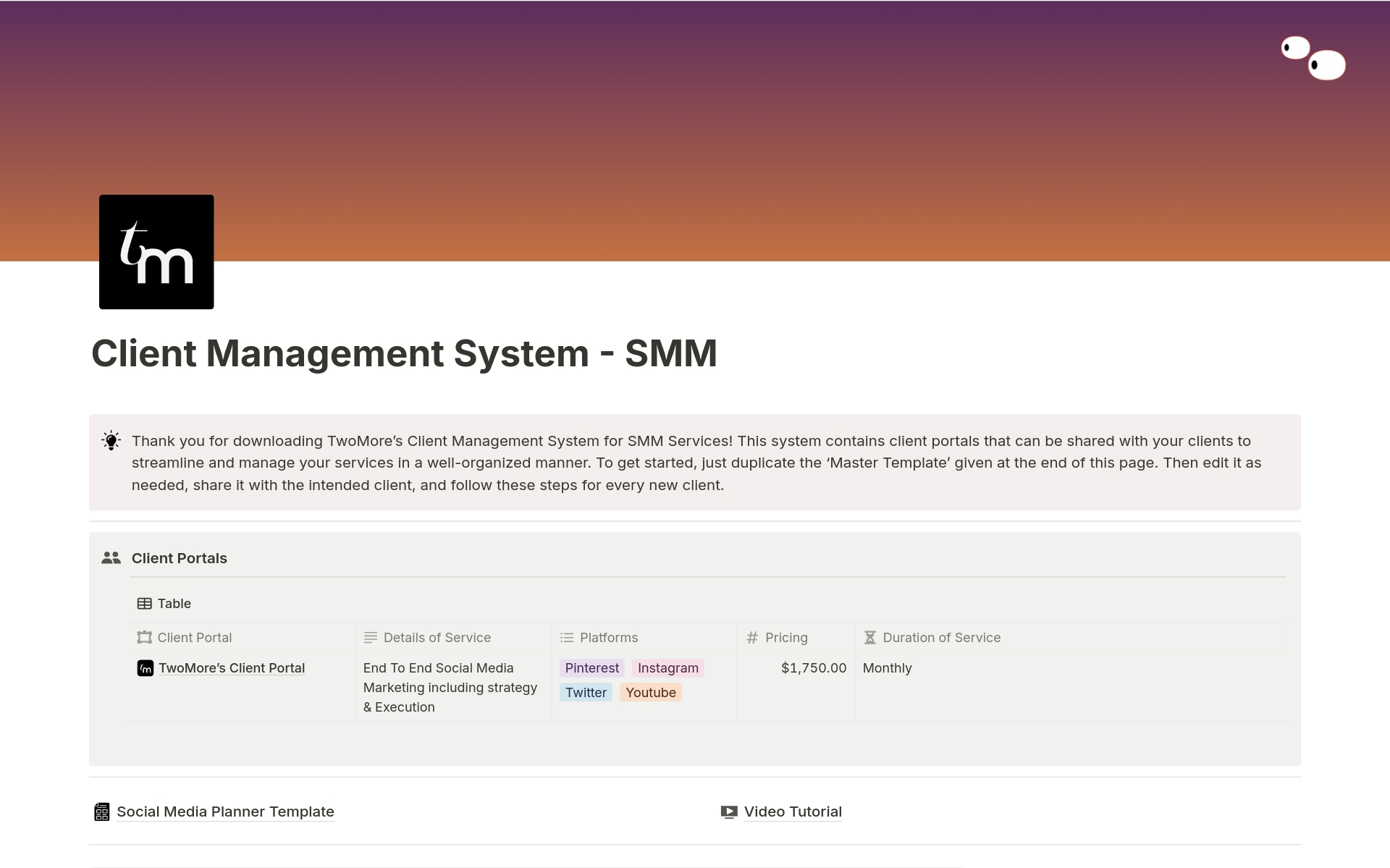 Eine Vorlagenvorschau für Client Management System - SMM