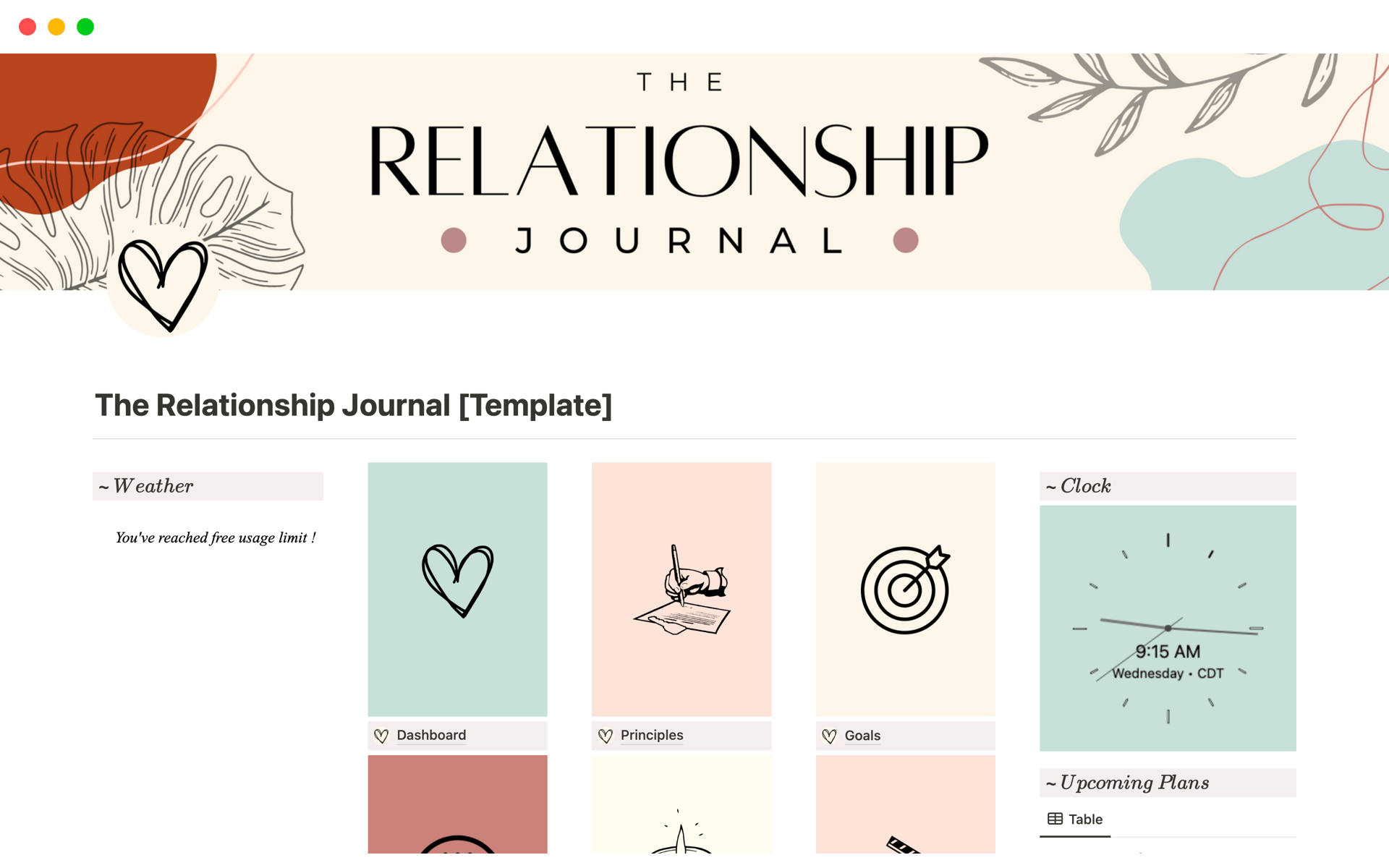 Uma prévia do modelo para The Relationship Journal