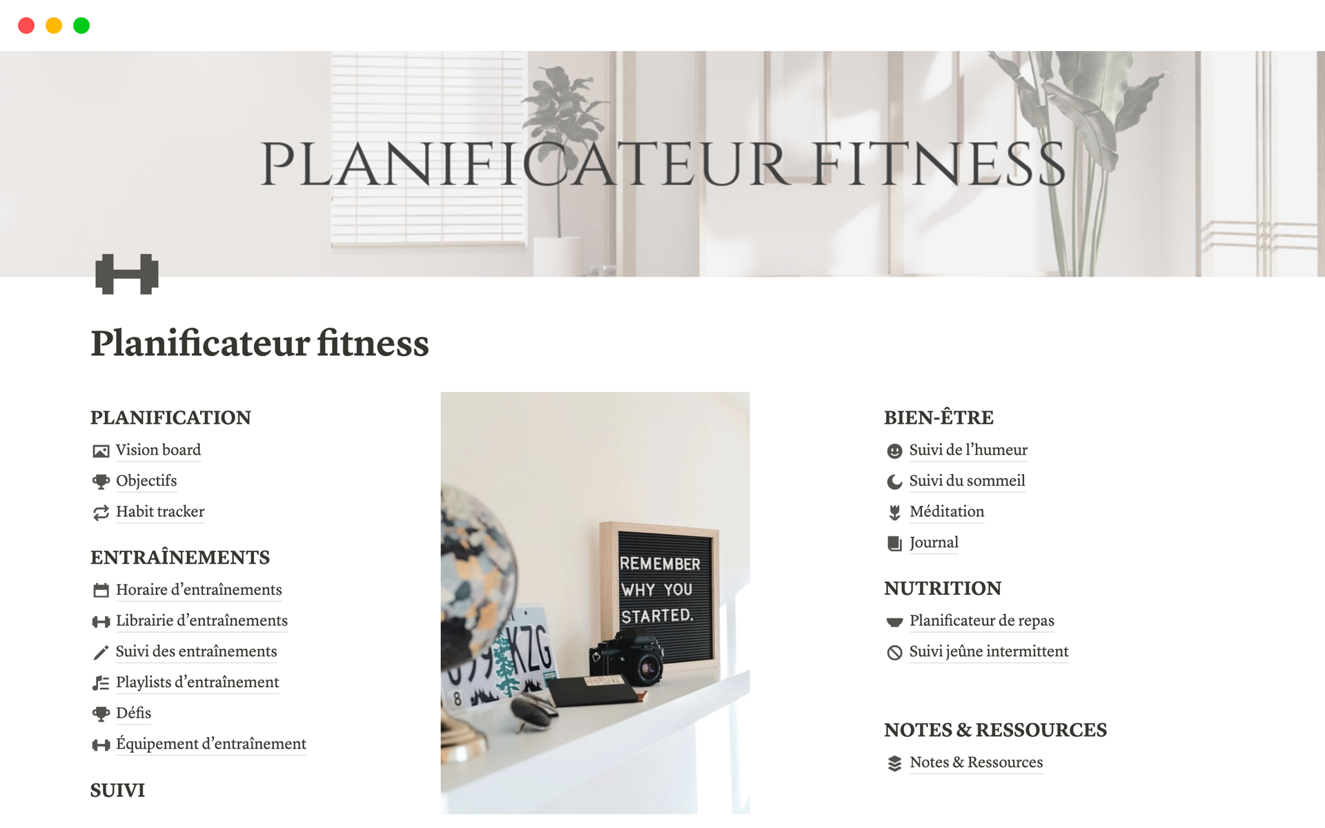 A template preview for Planificateur fitness