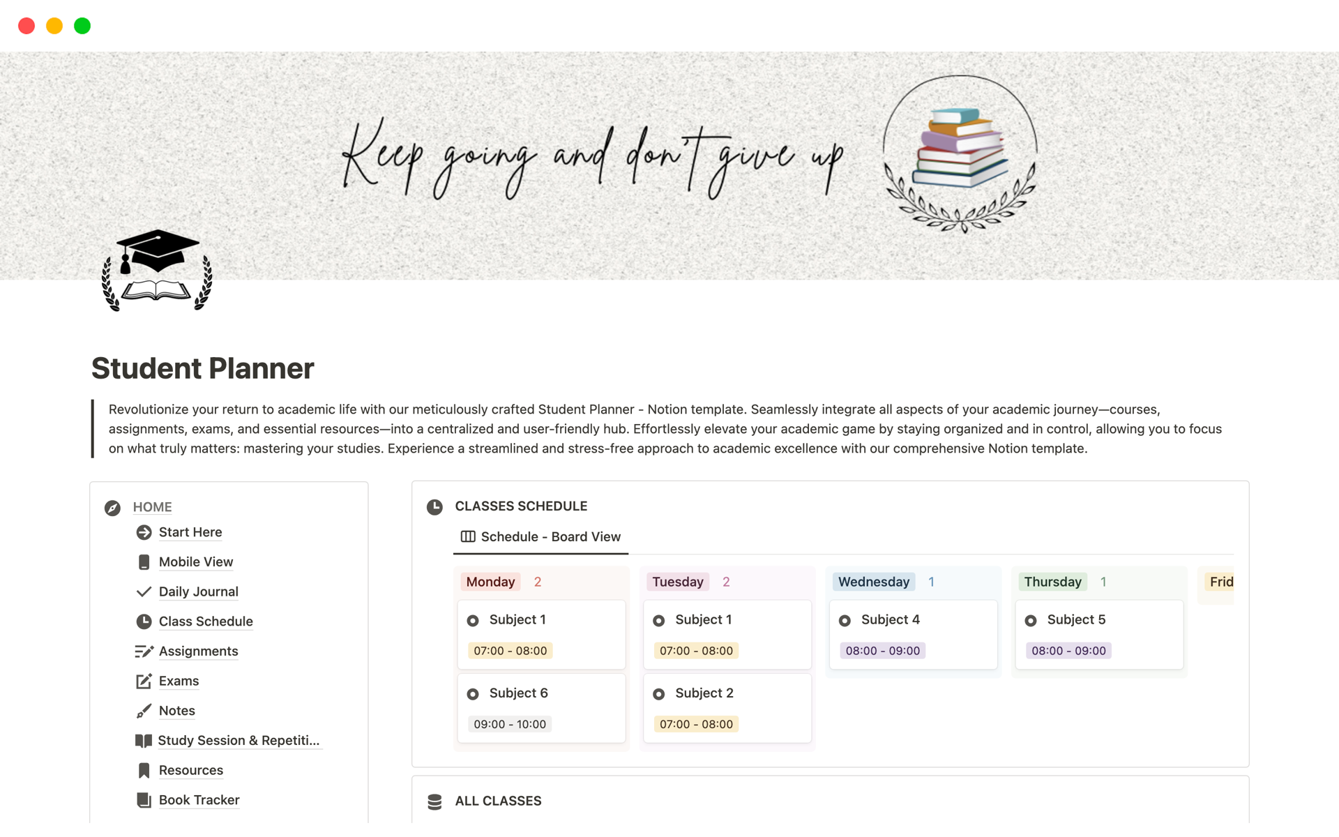 Student Planner Notion Template