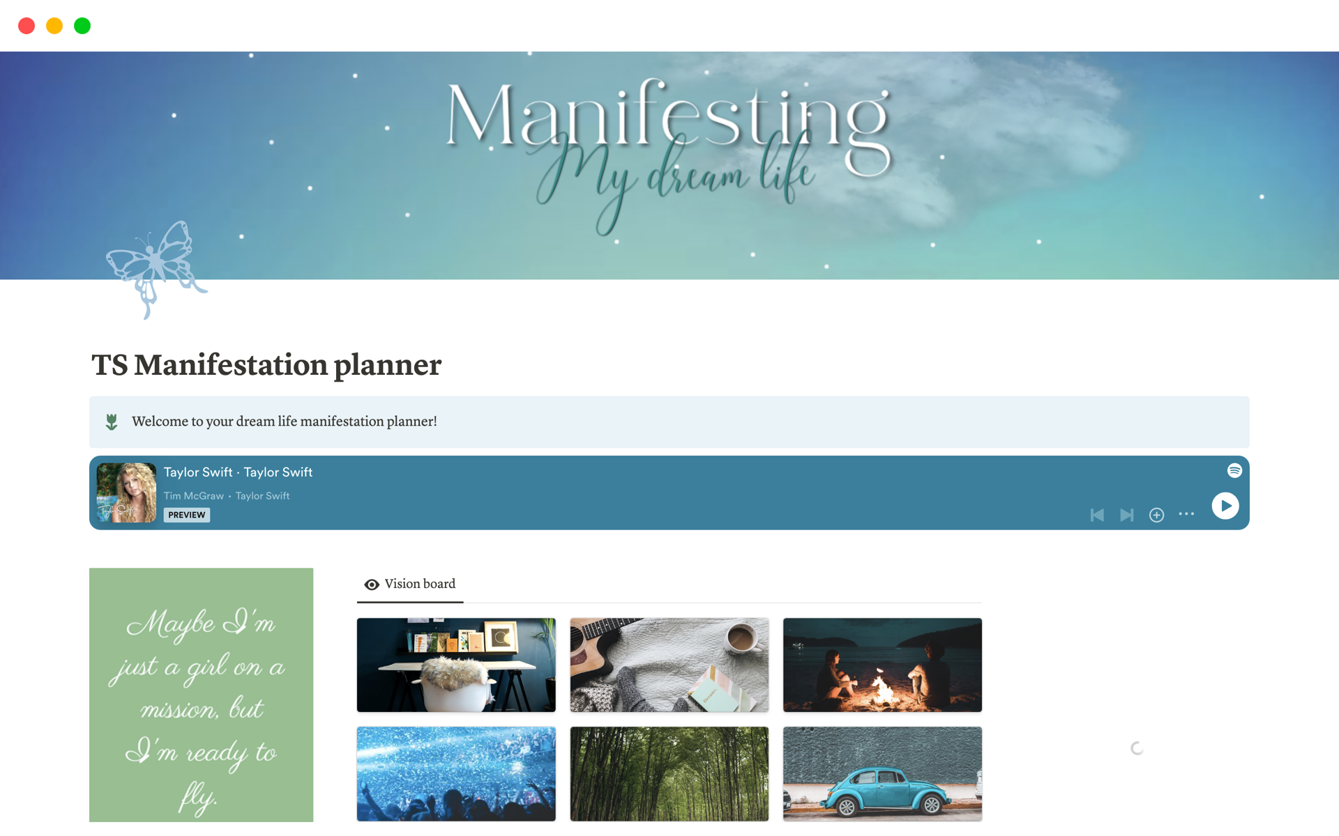 A template preview for TS Manifestation planner