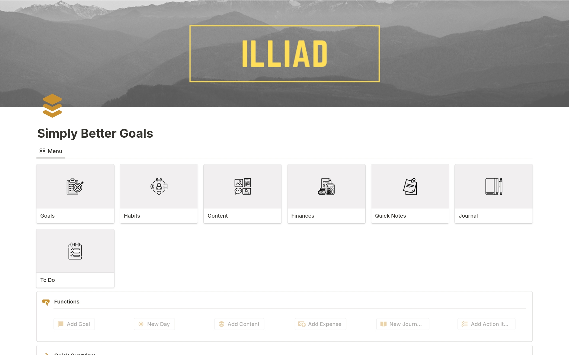 A template preview for ILLIAD: Simply Better Goals