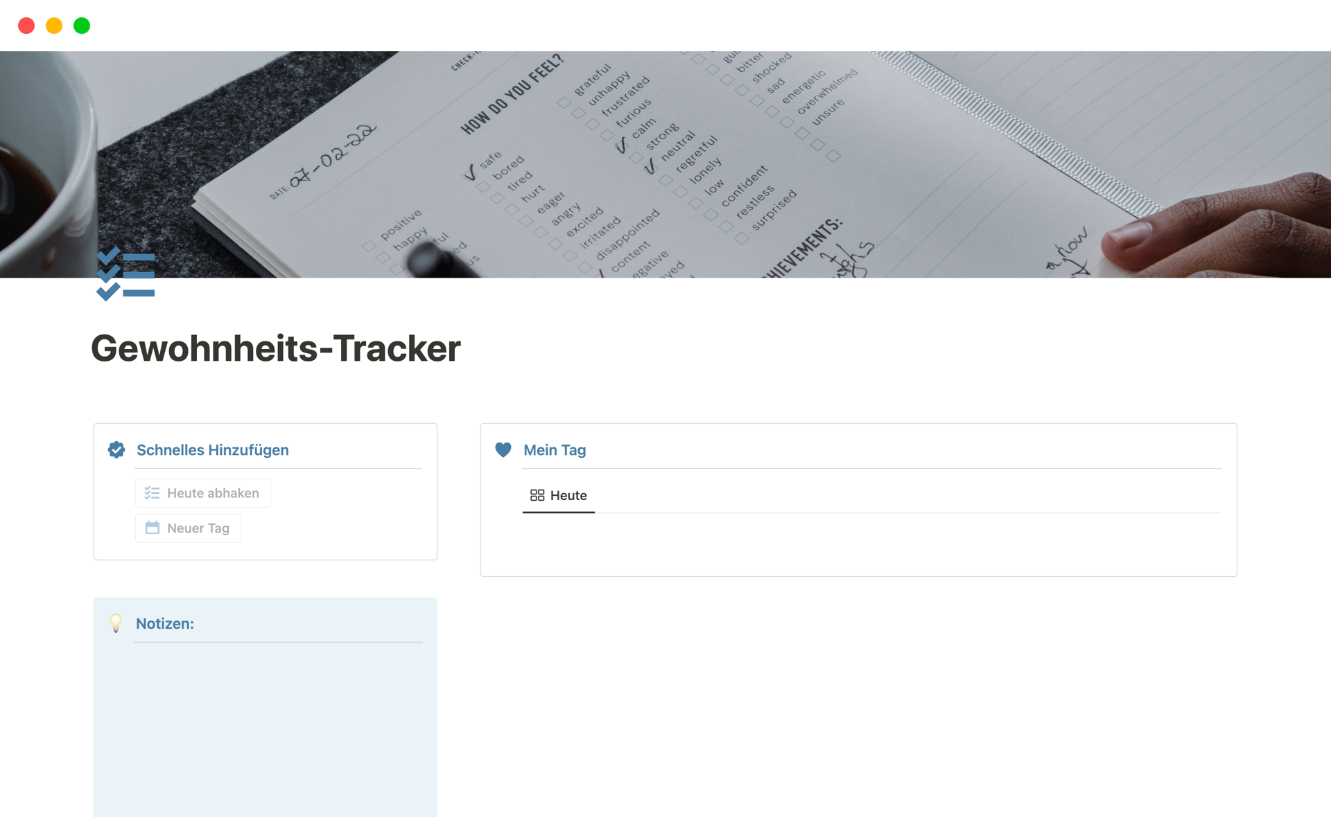 Eine Vorlagenvorschau für Gewohnheits-Tracker