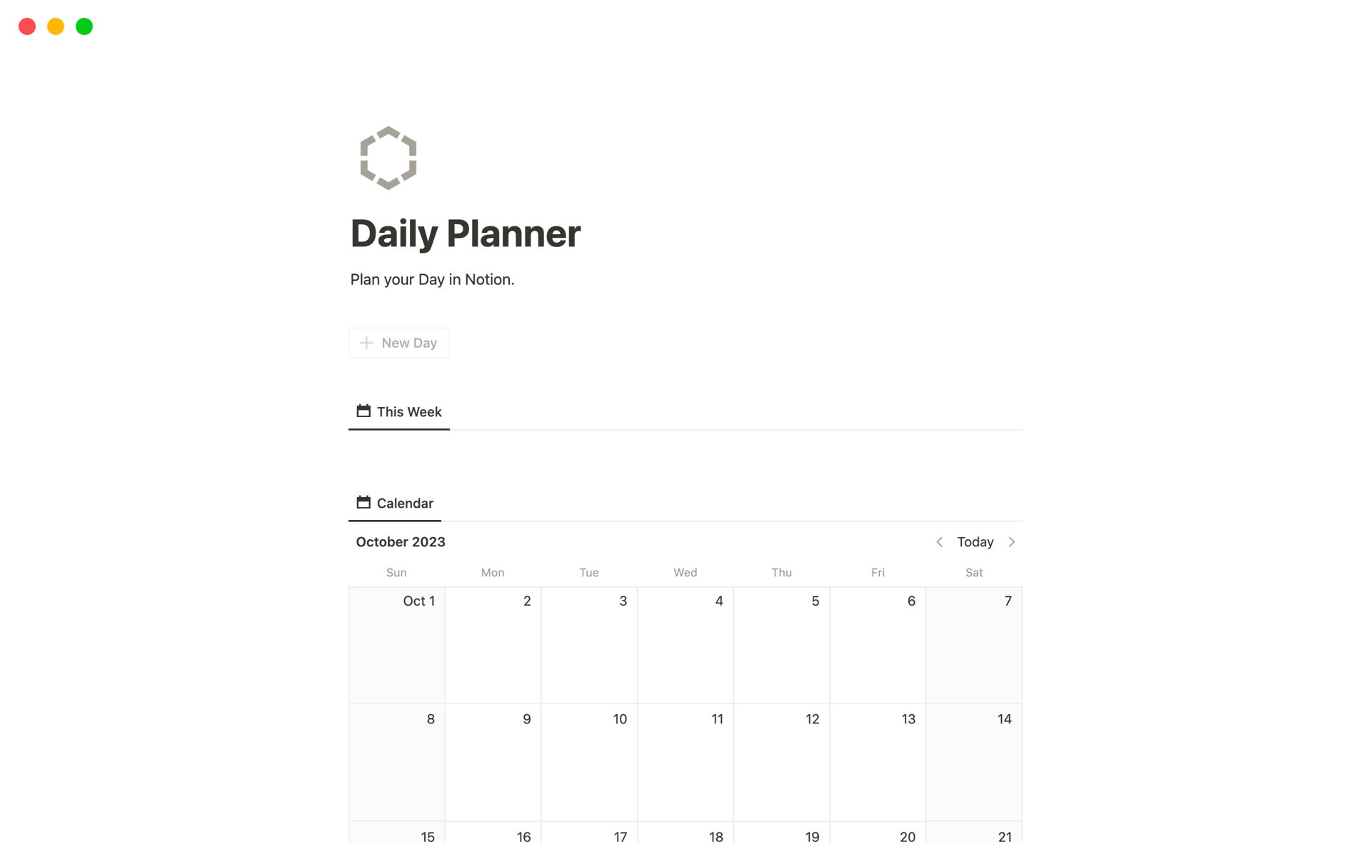 Eine Vorlagenvorschau für Daily Planner