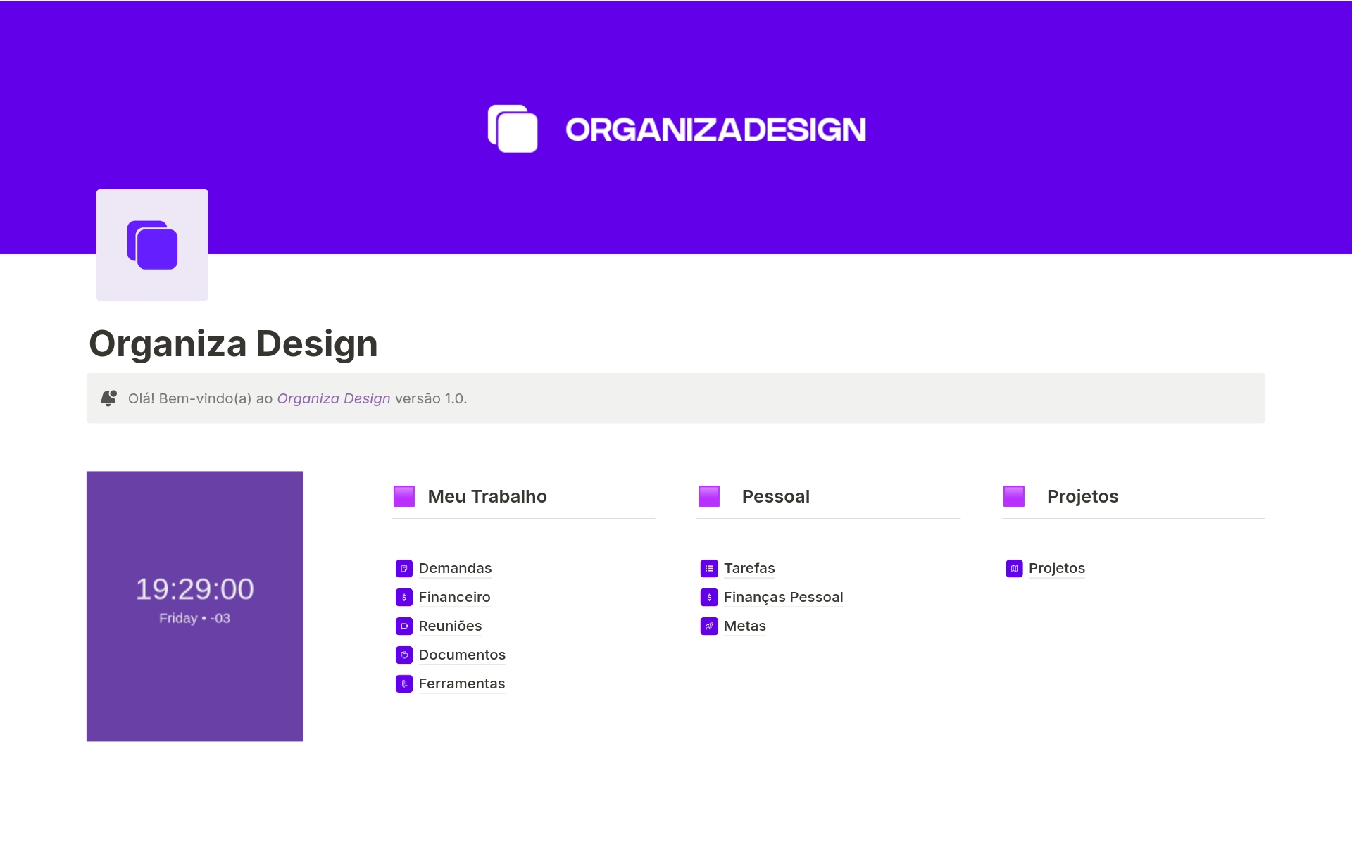 Uma prévia do modelo para Organiza Design v1.0
