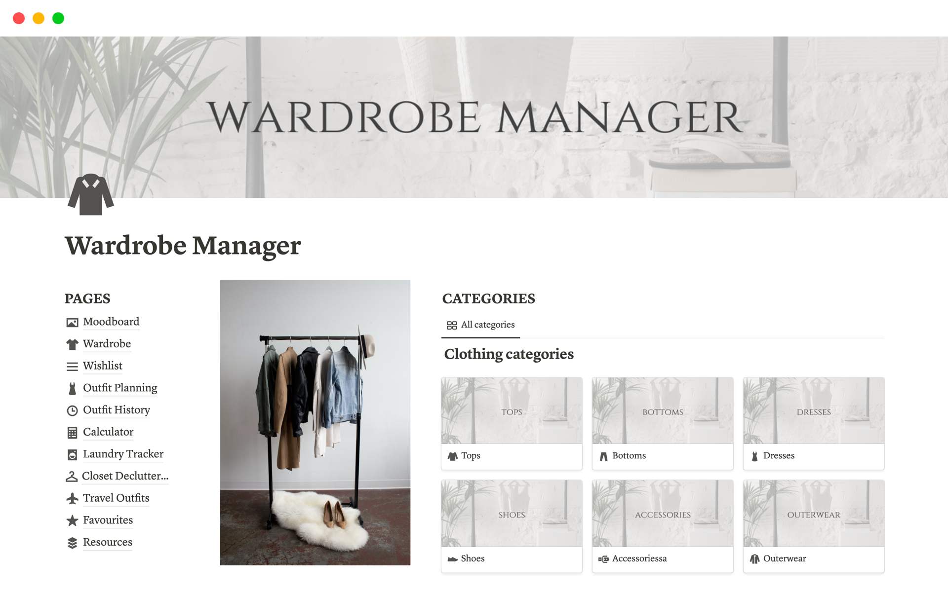 Wardrobe Manager by Roxanne Beaumont Notion Template