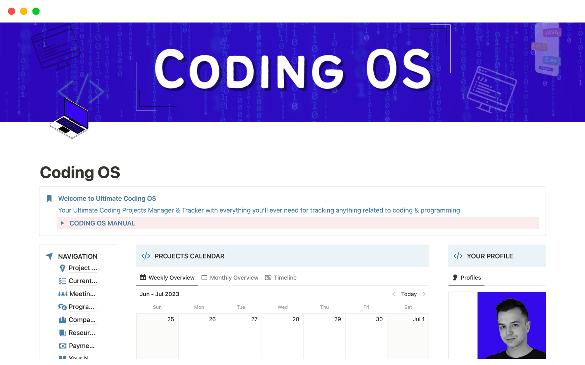 Uma prévia do modelo para Coding OS