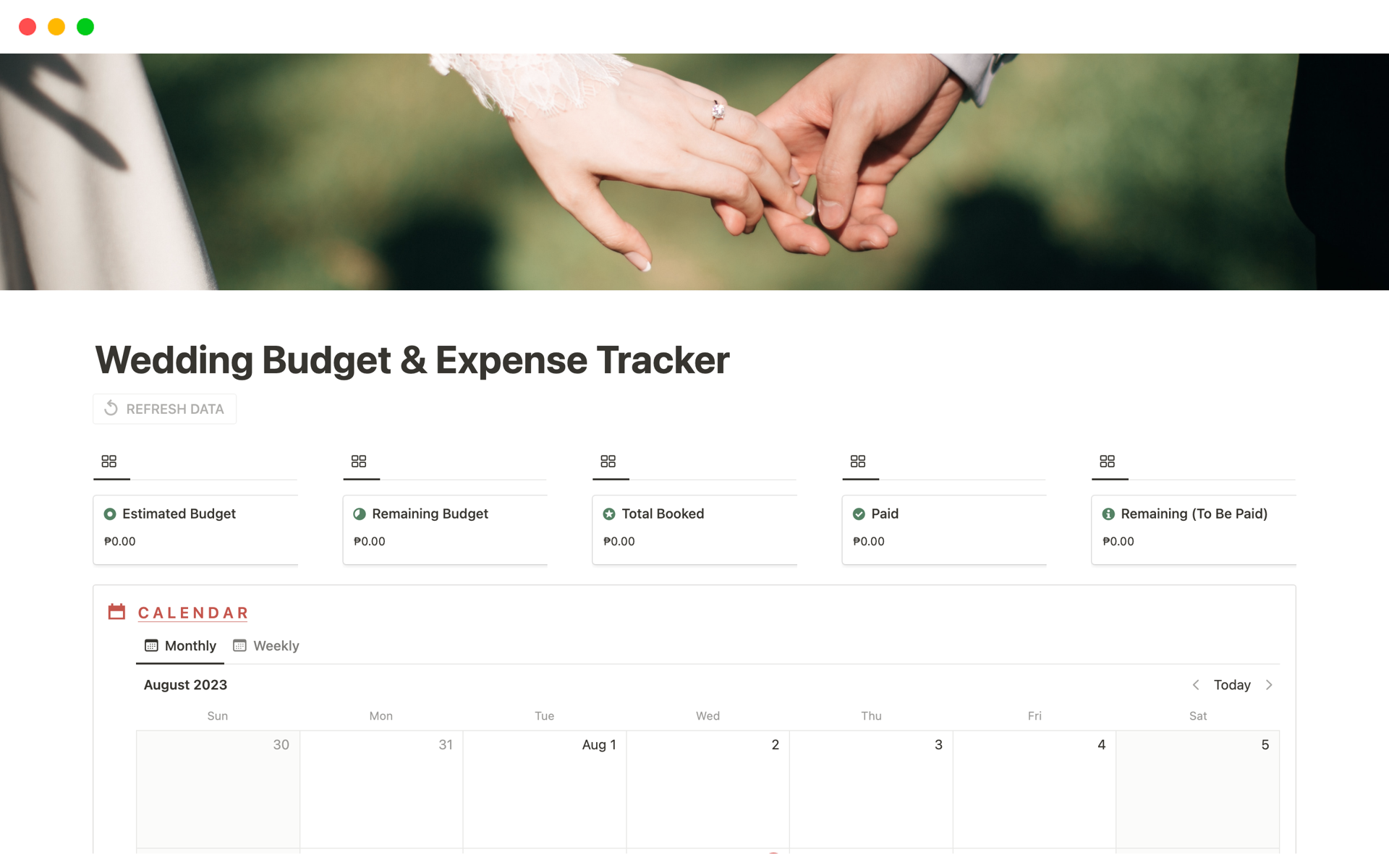 A template preview for Wedding Budget & Expense Tracker