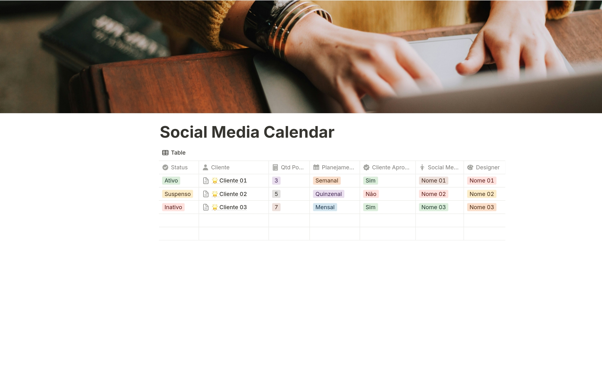 Uma prévia do modelo para Social Media – Calendário