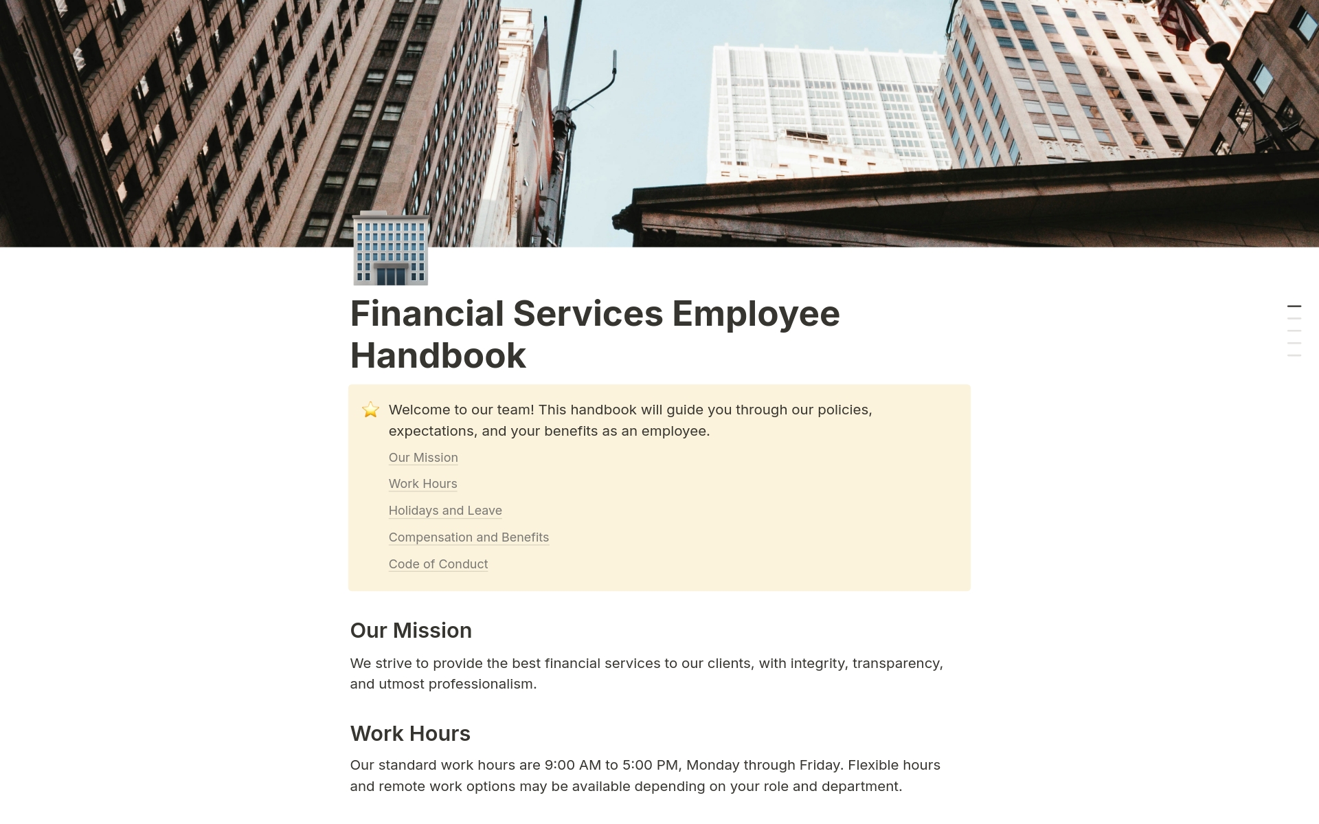 A template preview for Financial Services Employee Handbook