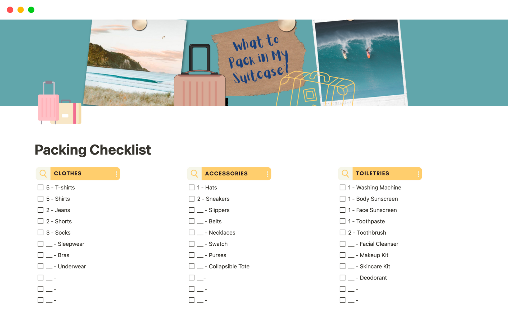 A template preview for Travel Packing Checklist