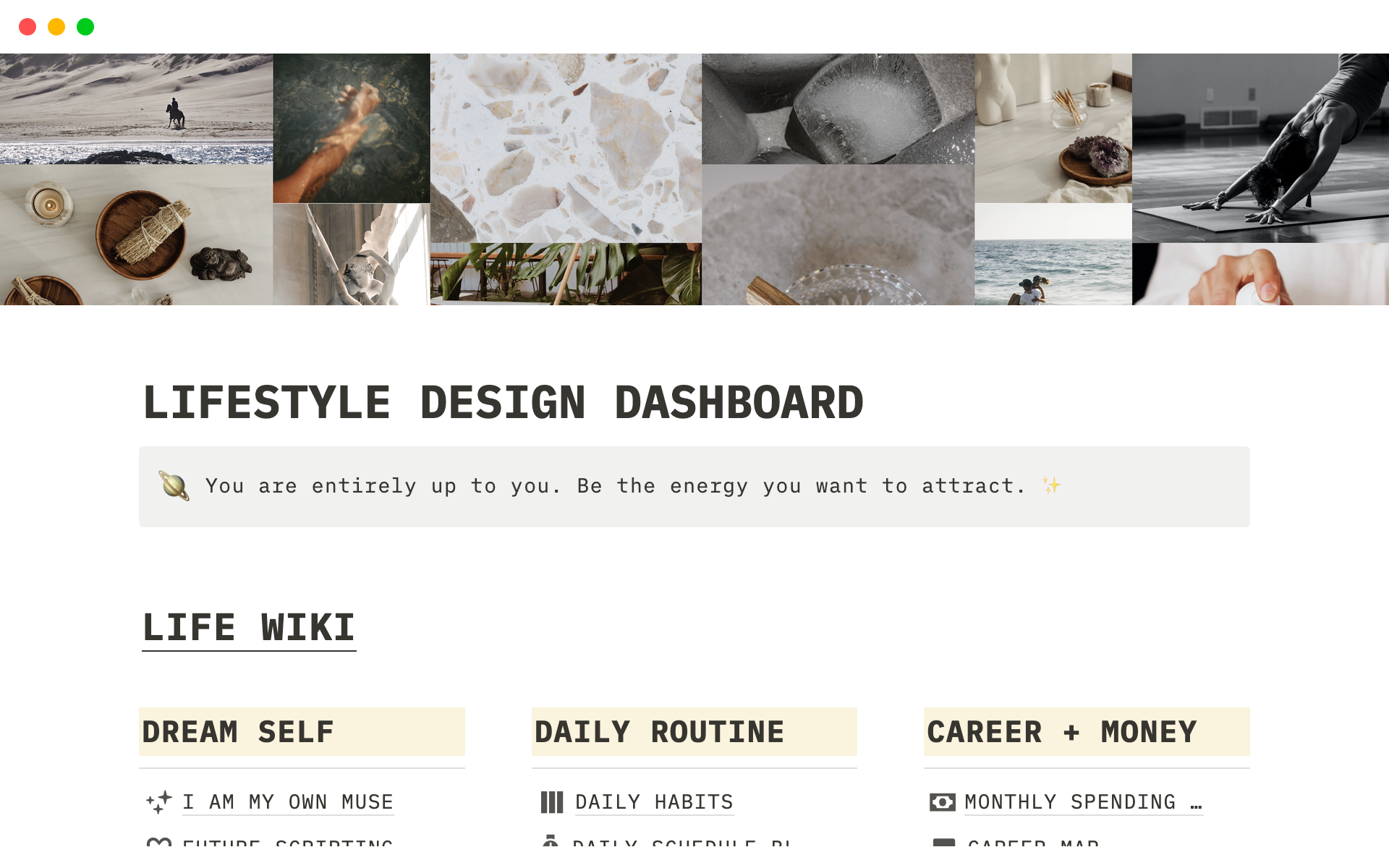 A template preview for Lifestyle Design Dashboard