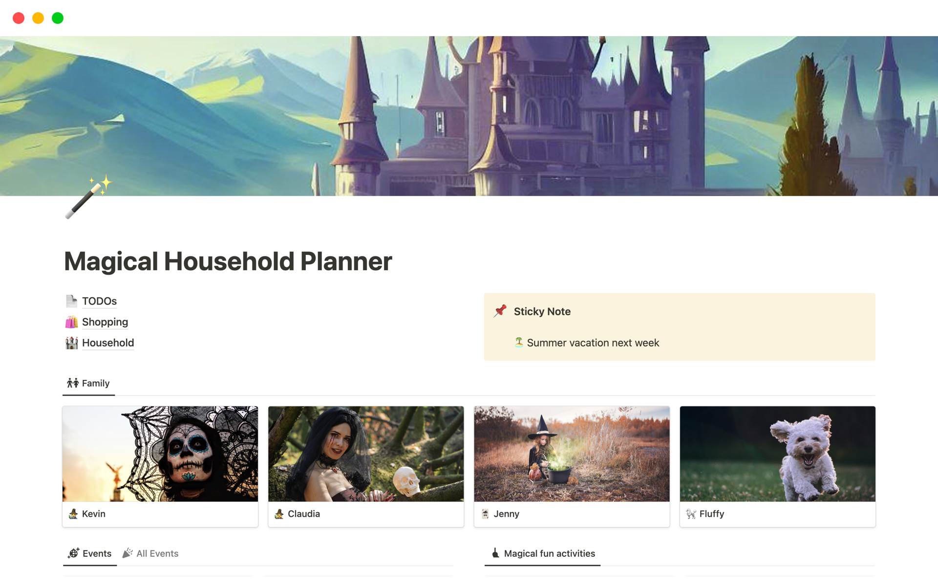 A template preview for Magical Household Planner