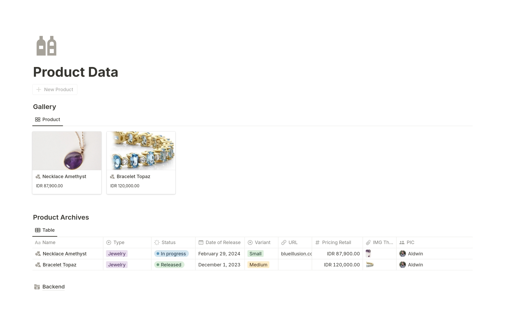 Vista previa de una plantilla para Product Catalogue & Data