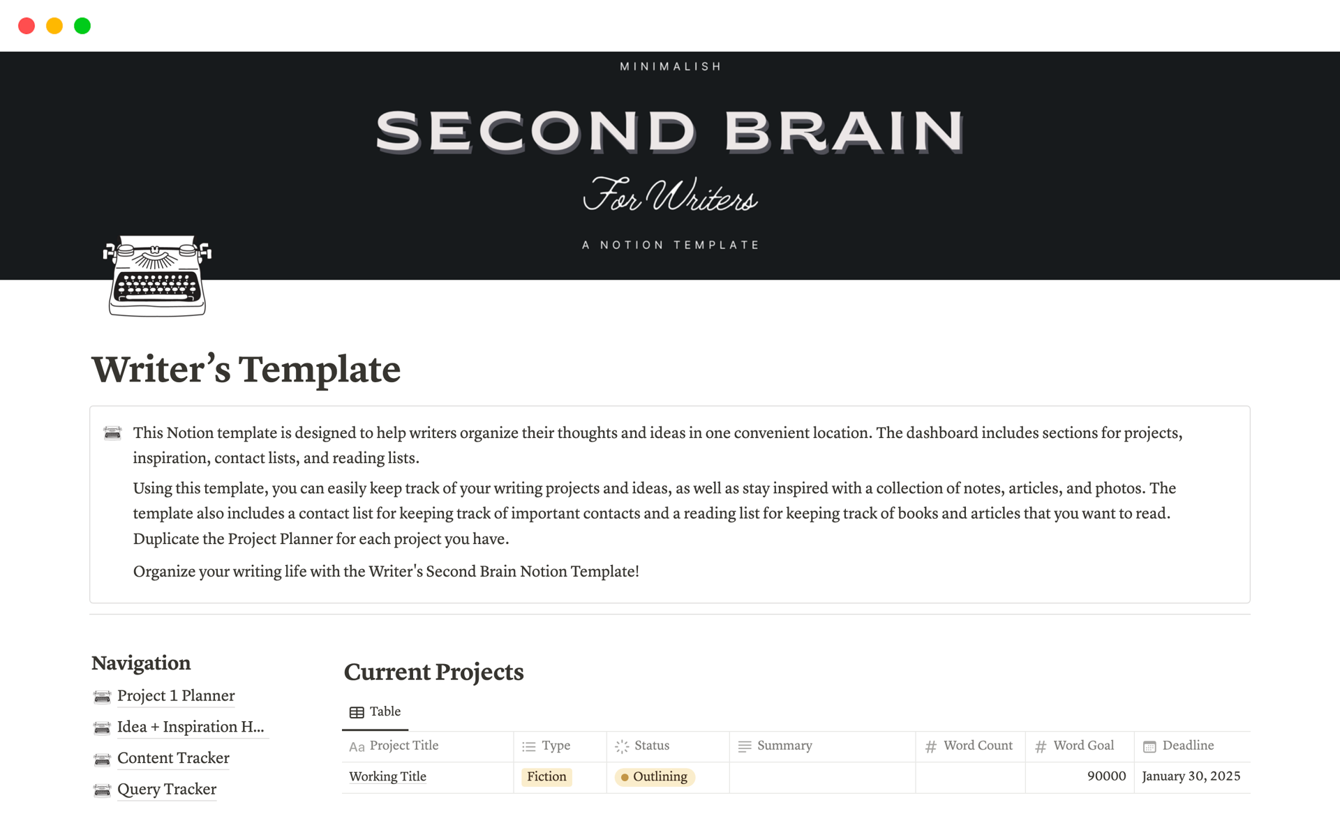 A template preview for A Second Brain For Writers