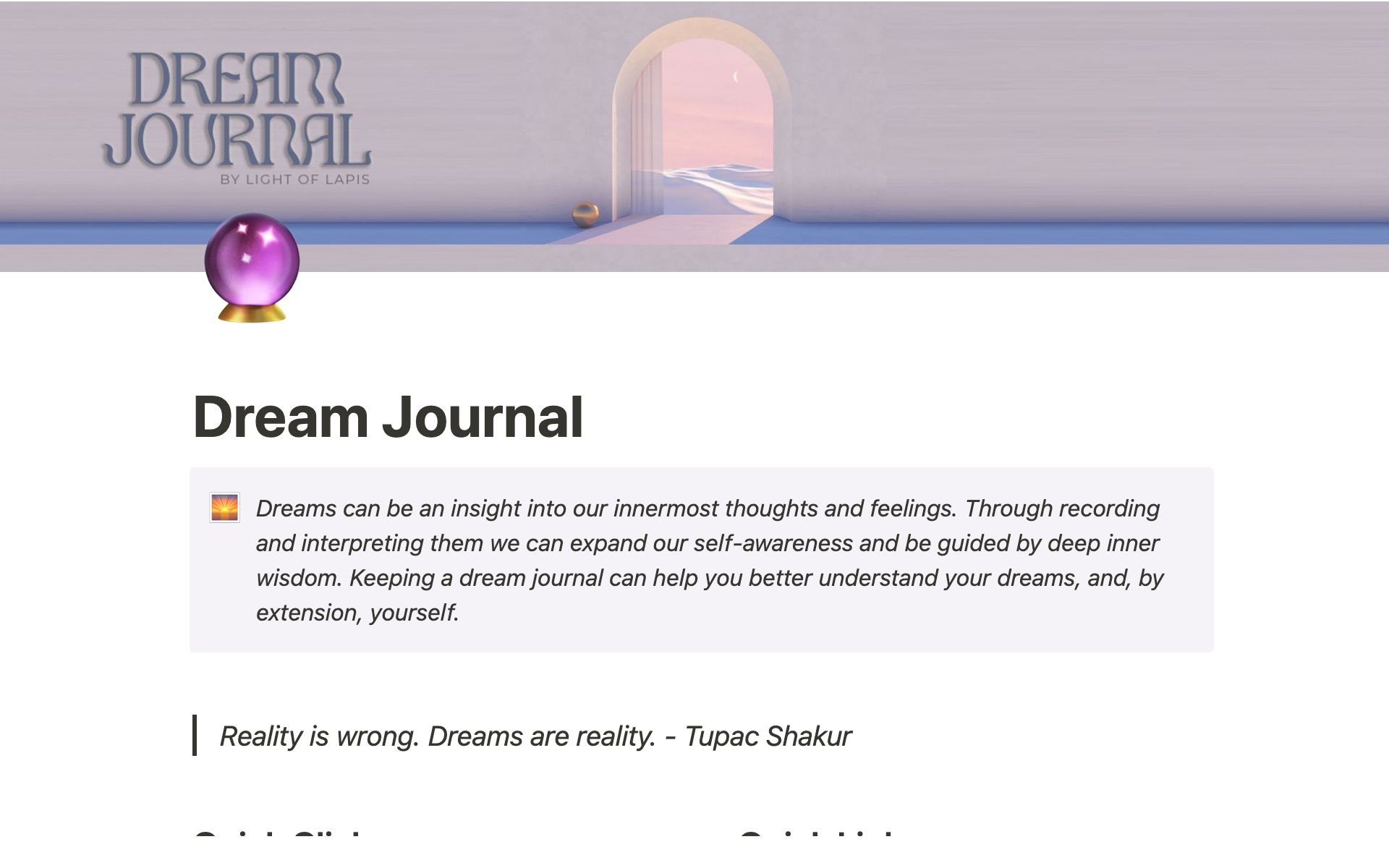 Vista previa de una plantilla para Dream Journal