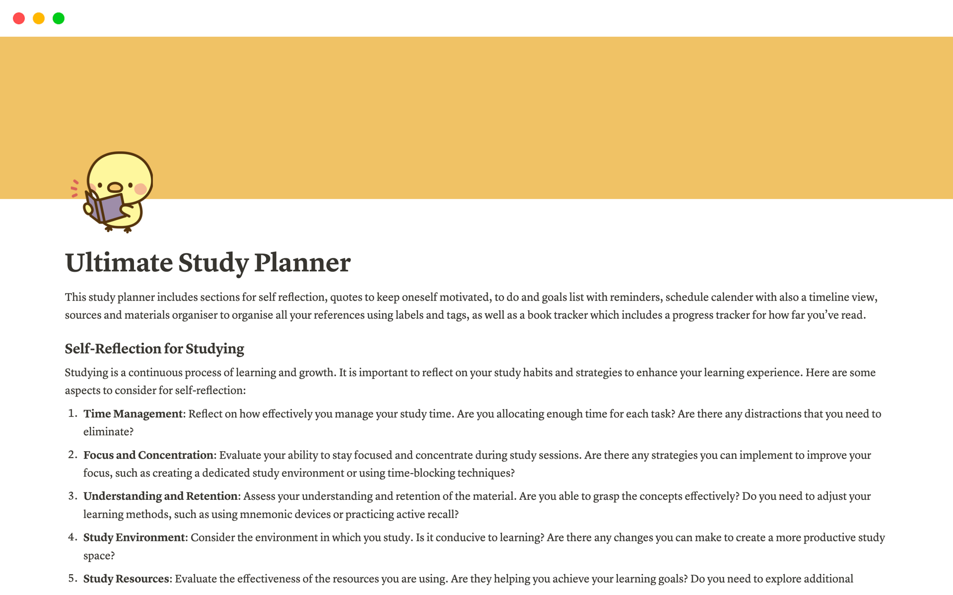 Ultimate Study Plannerのテンプレートのプレビュー