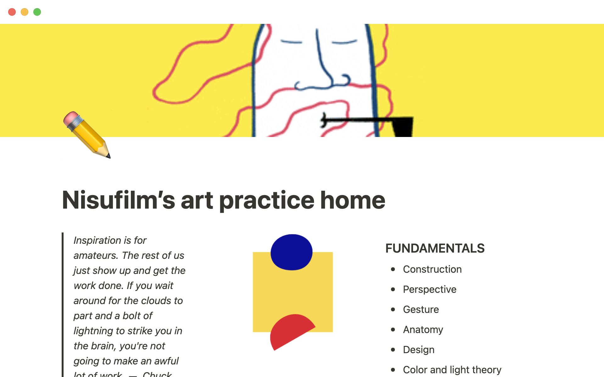 Eine Vorlagenvorschau für Nisufilm’s art practice home