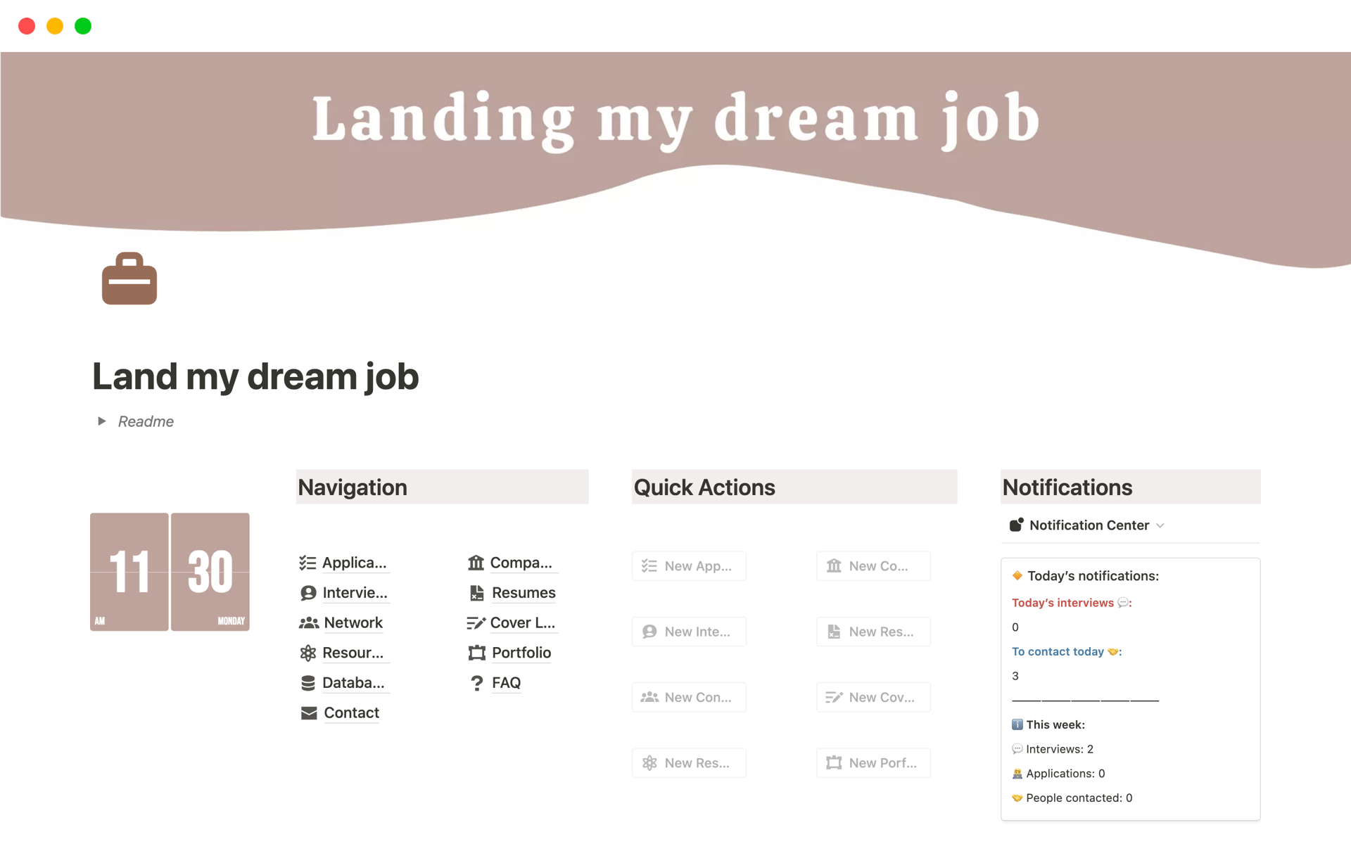 Uma prévia do modelo para Job Search, Interviews & Applications Tracker