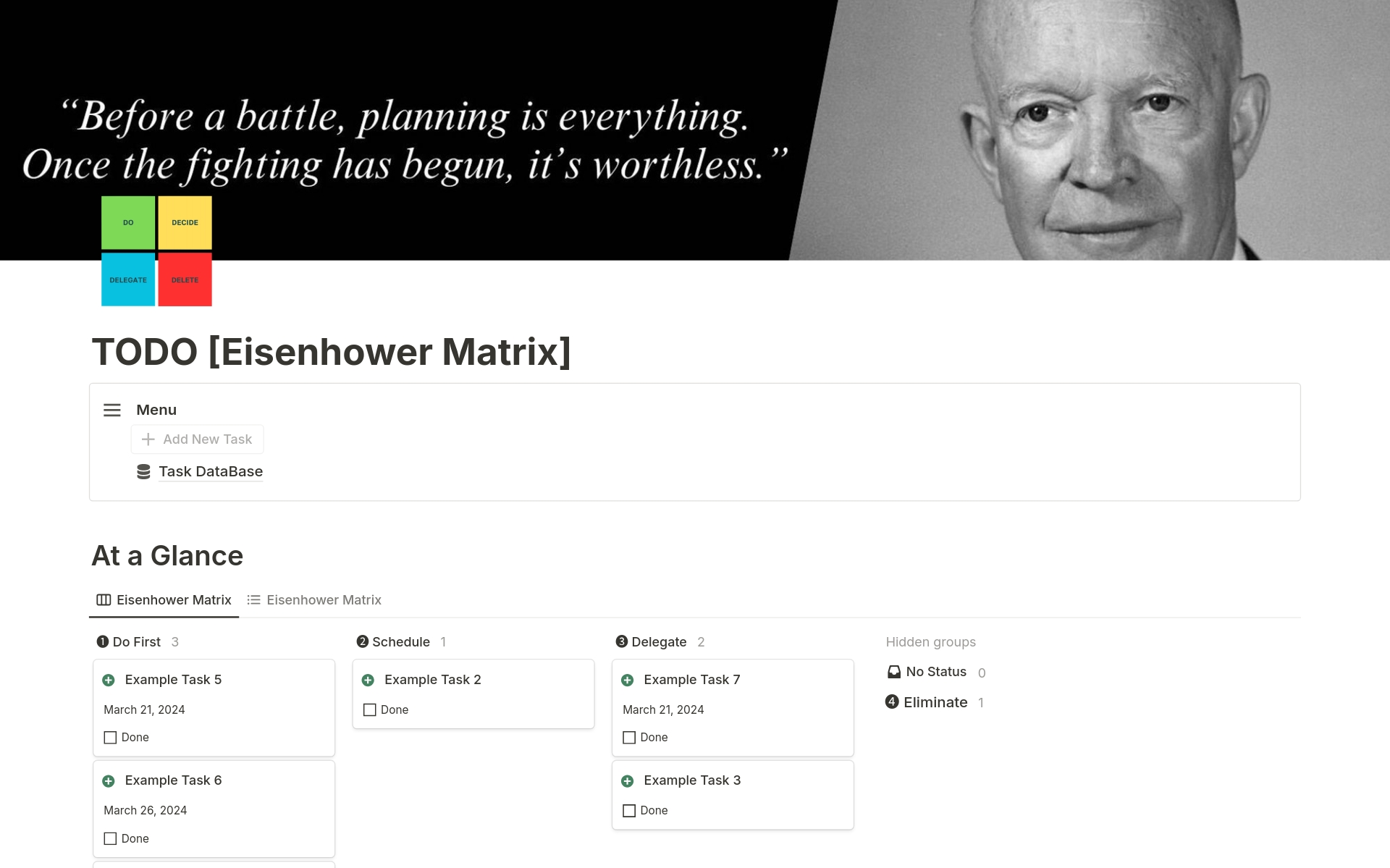 A template preview for To Do List [Eisenhower Matrix]