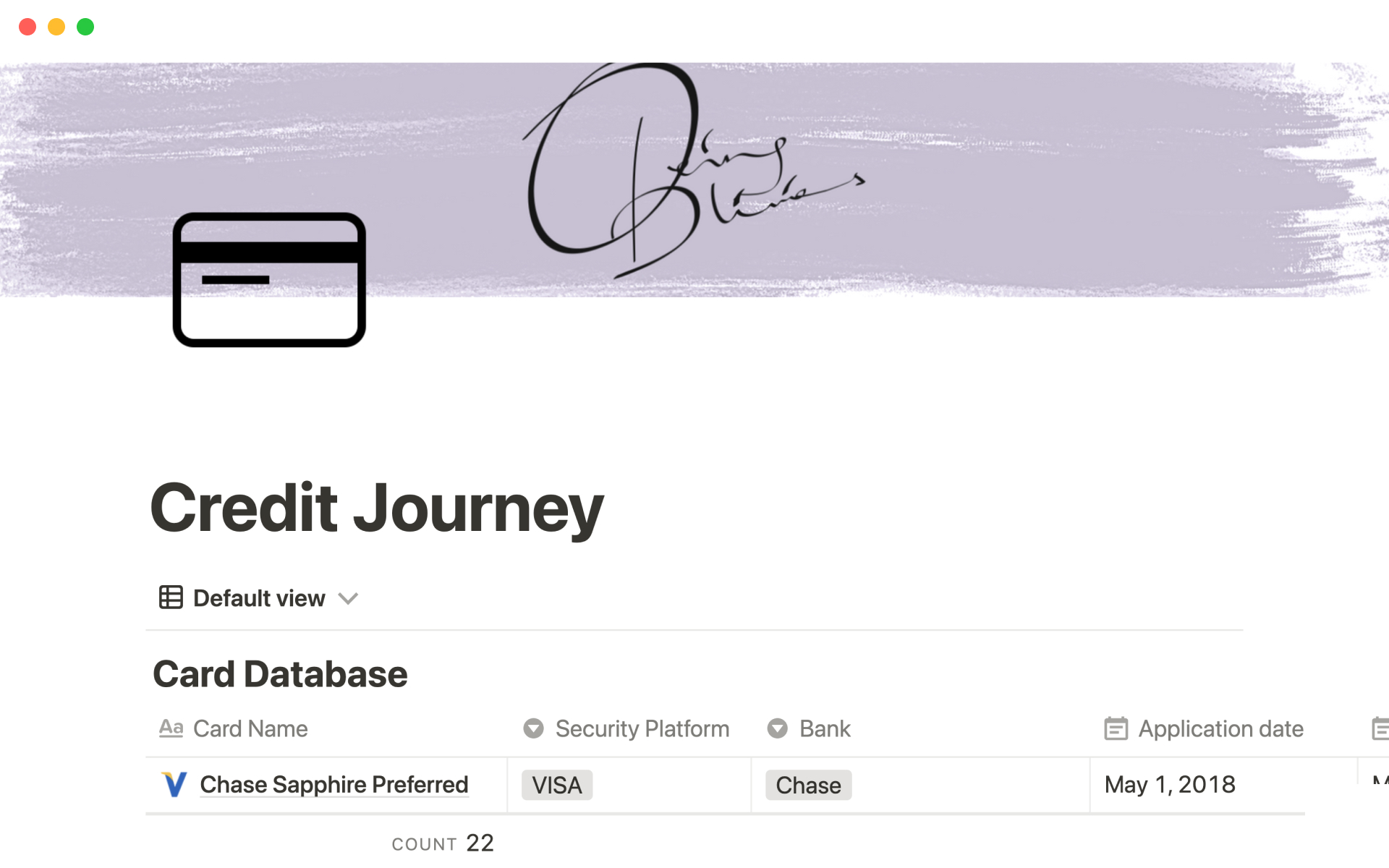 A template preview for Credit journey