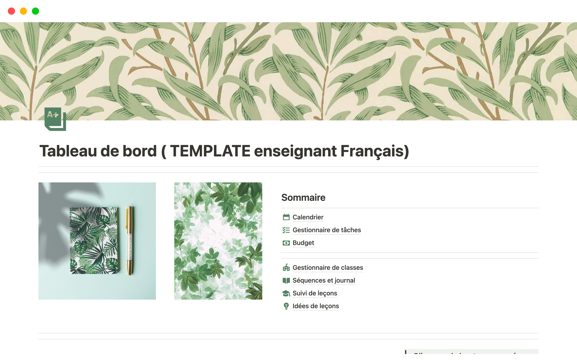 A template preview for Basic teacher pack (Français)