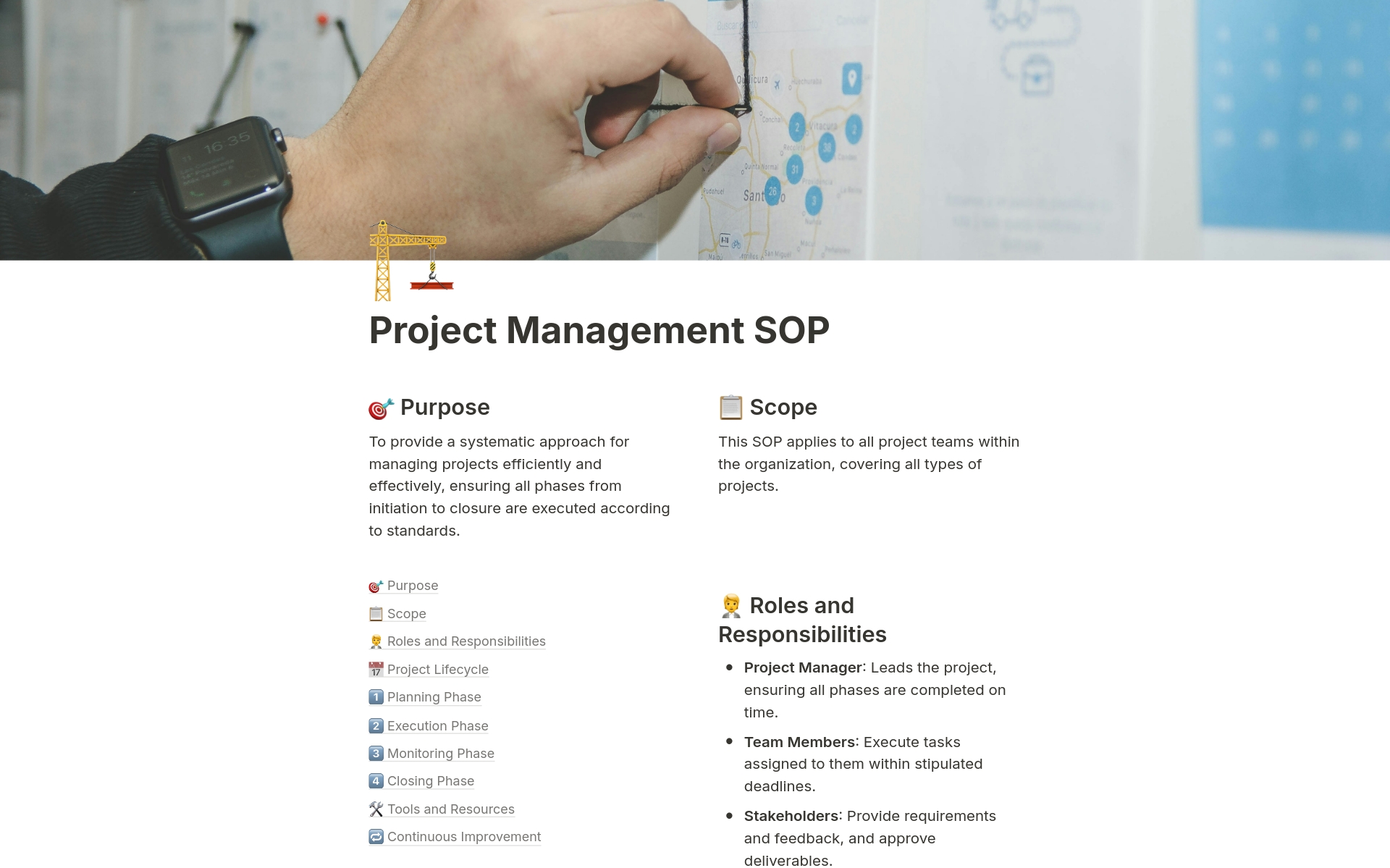 A template preview for Project Management SOP