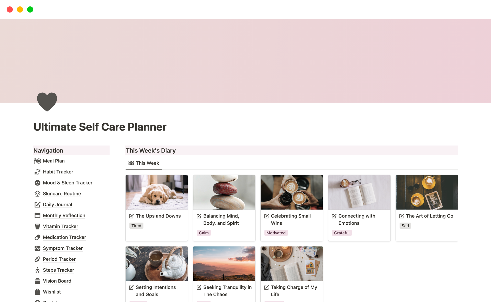 Vista previa de plantilla para Ultimate Self Care Planner