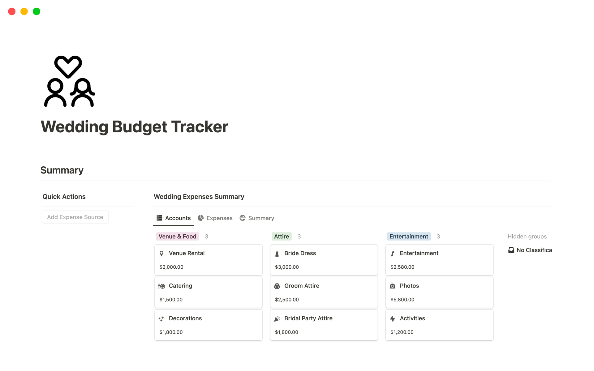 A template preview for Wedding Budget Tracker