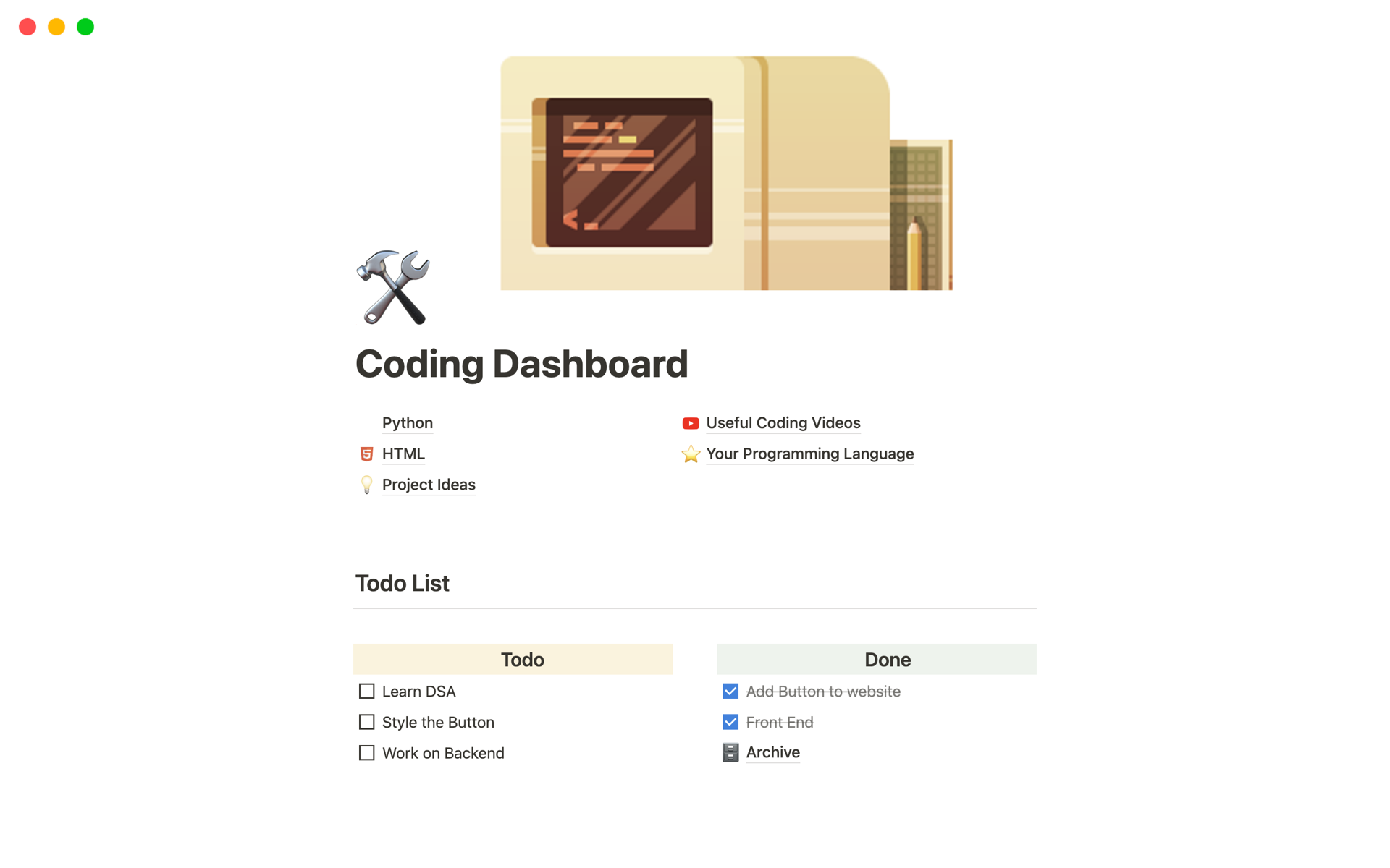 Vista previa de plantilla para Discipline OS for Coding