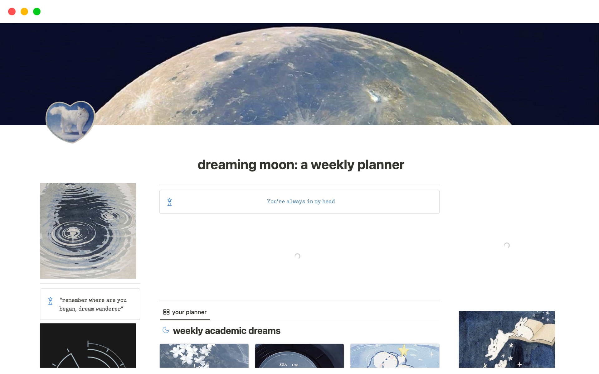 A template preview for dreaming moon: a weekly planner