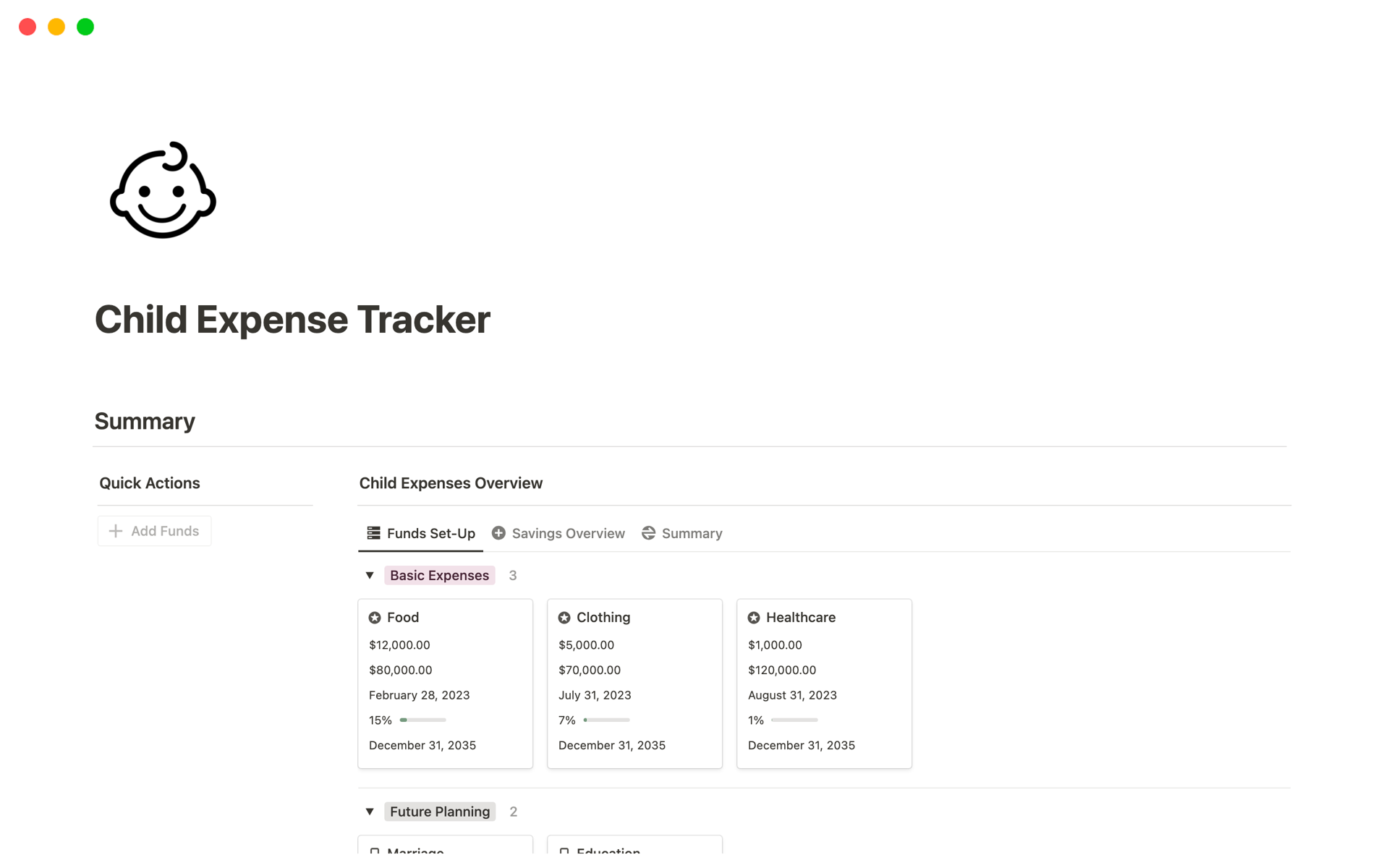 A template preview for Child Expense Tracker