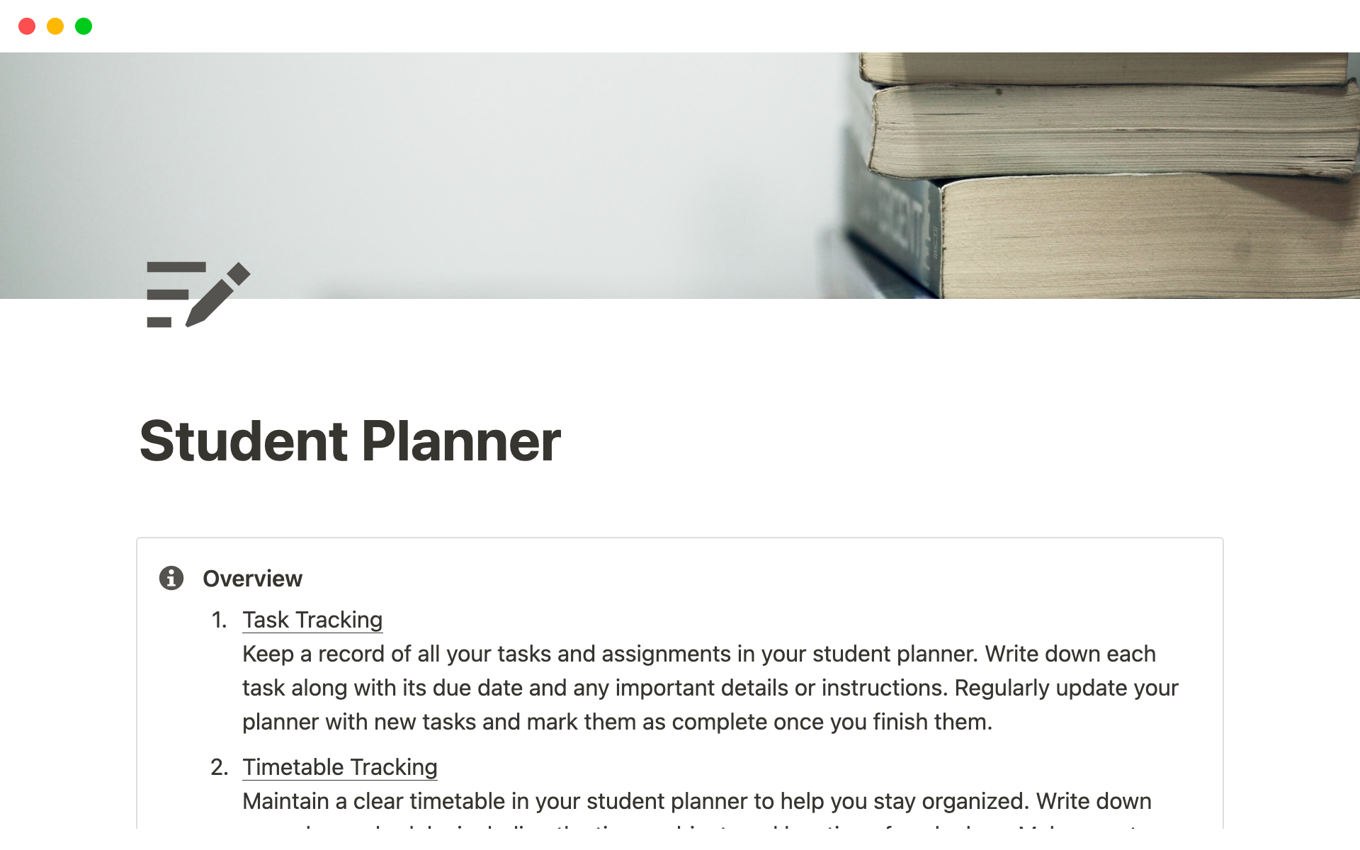 Student Planner Notion Template