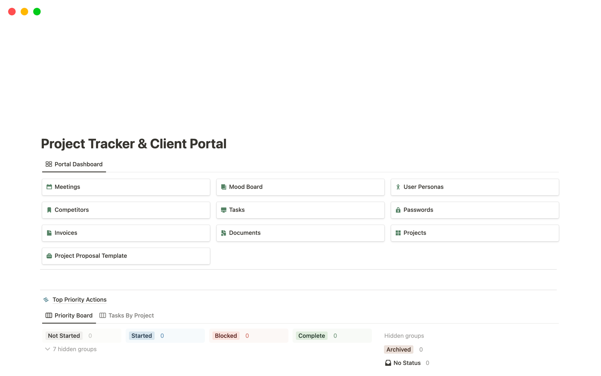 A template preview for Project Tracker & Client Portal