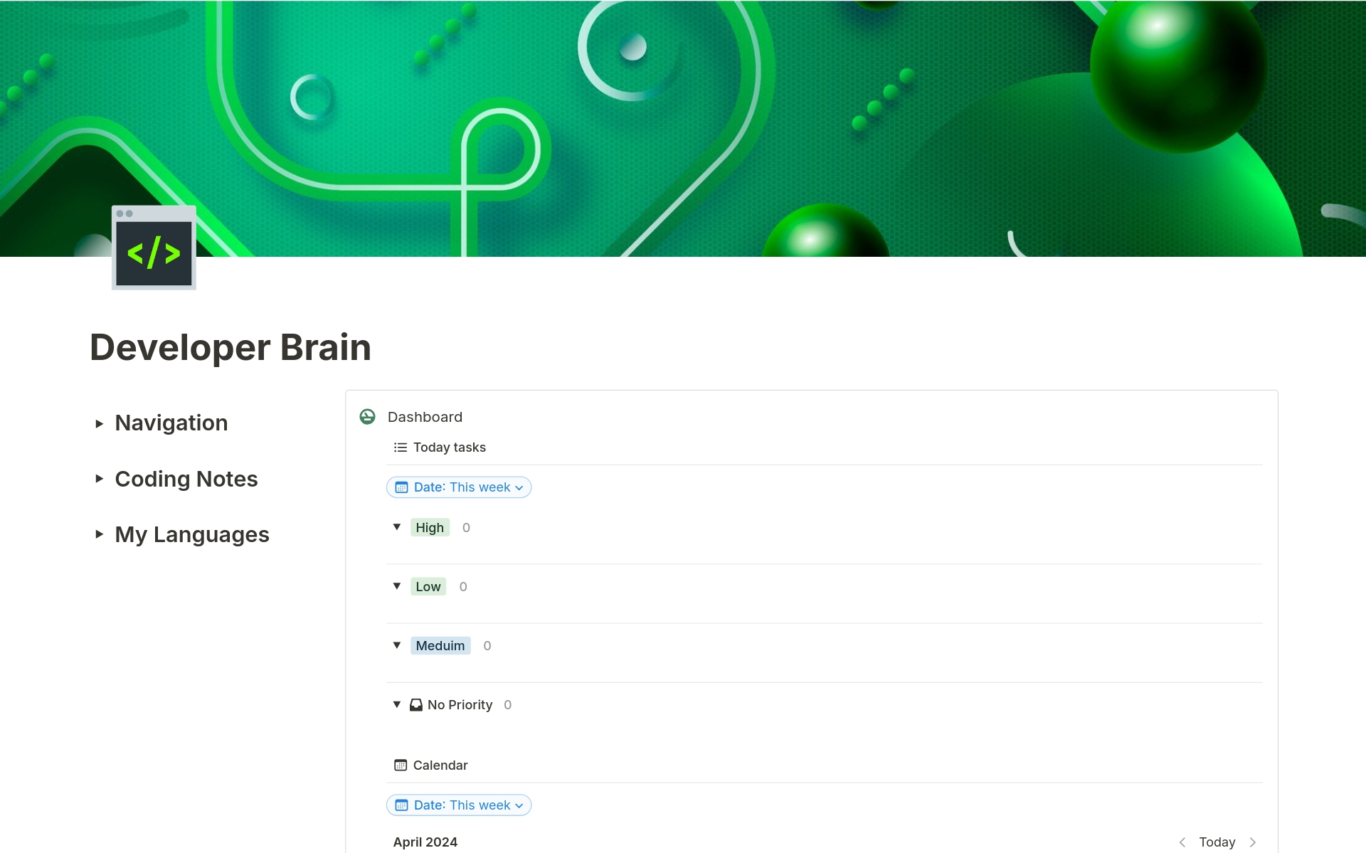 Vista previa de plantilla para Developer Brain