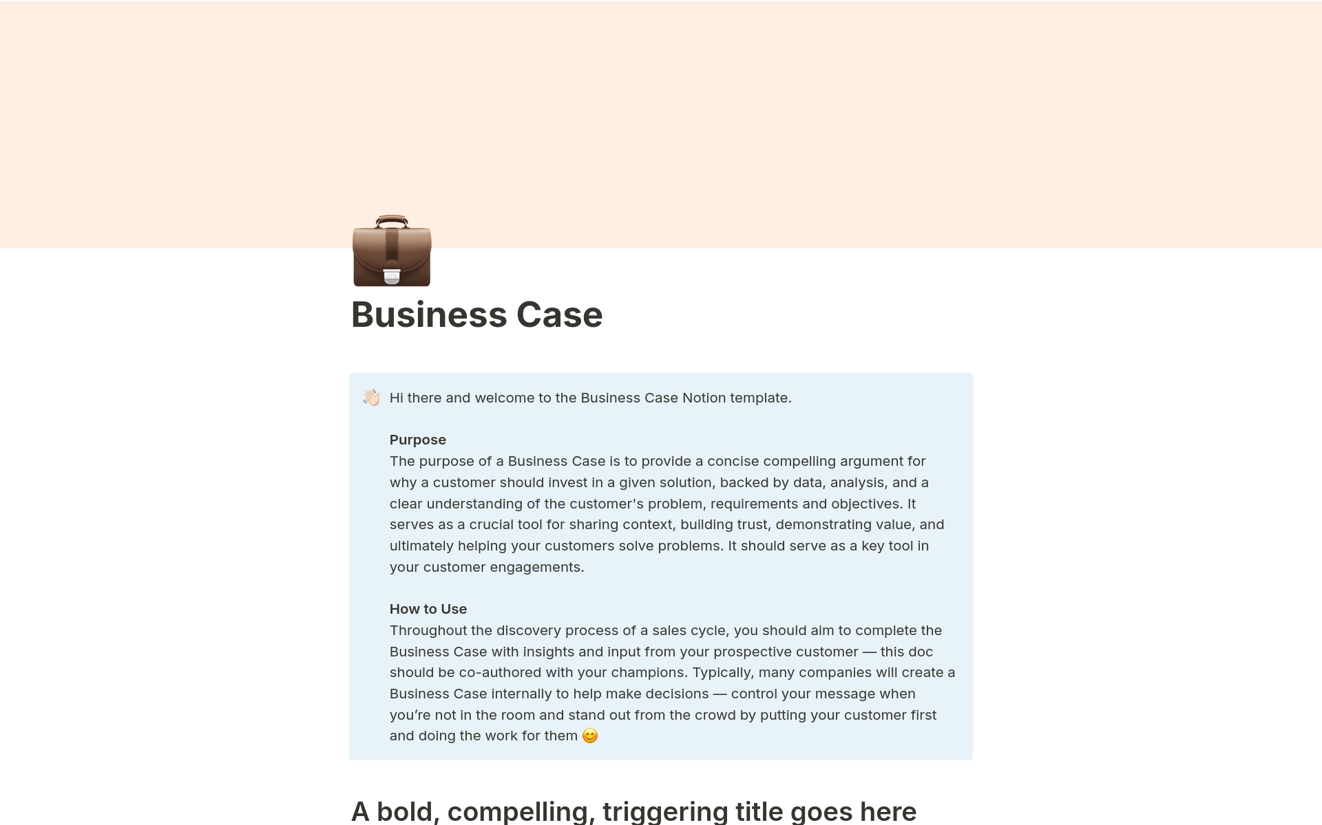 A template preview for Business Case