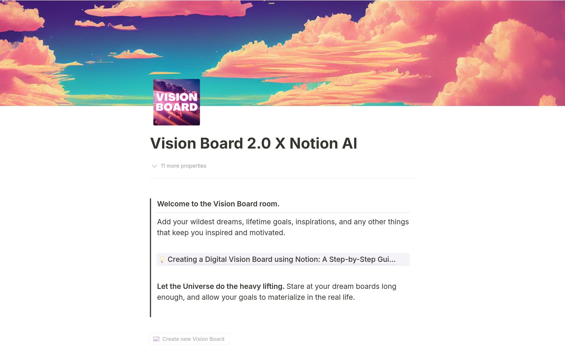 A template preview for Vision Board 2.0