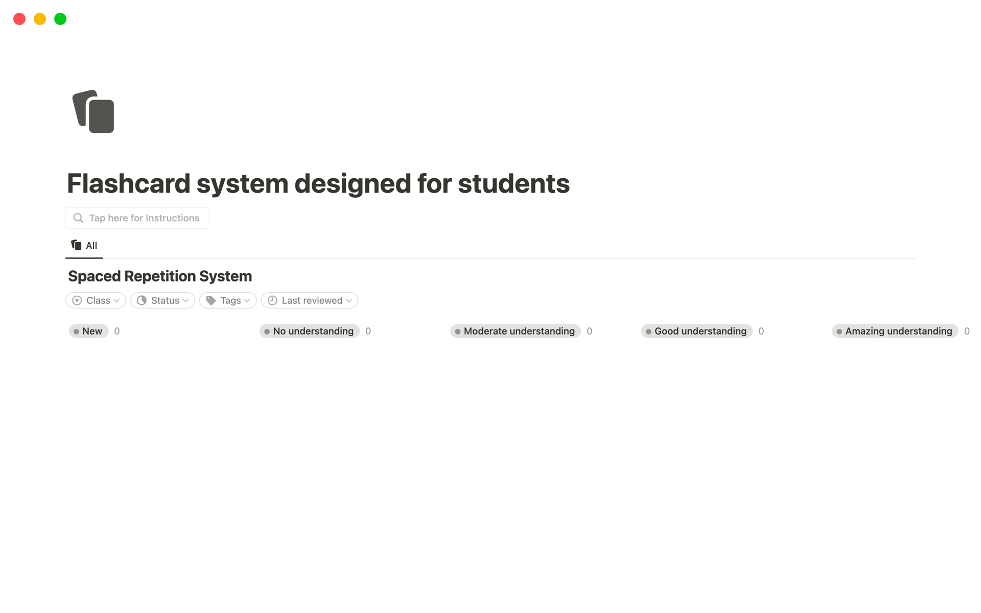 En forhåndsvisning av mal for Flashcard system designed for students