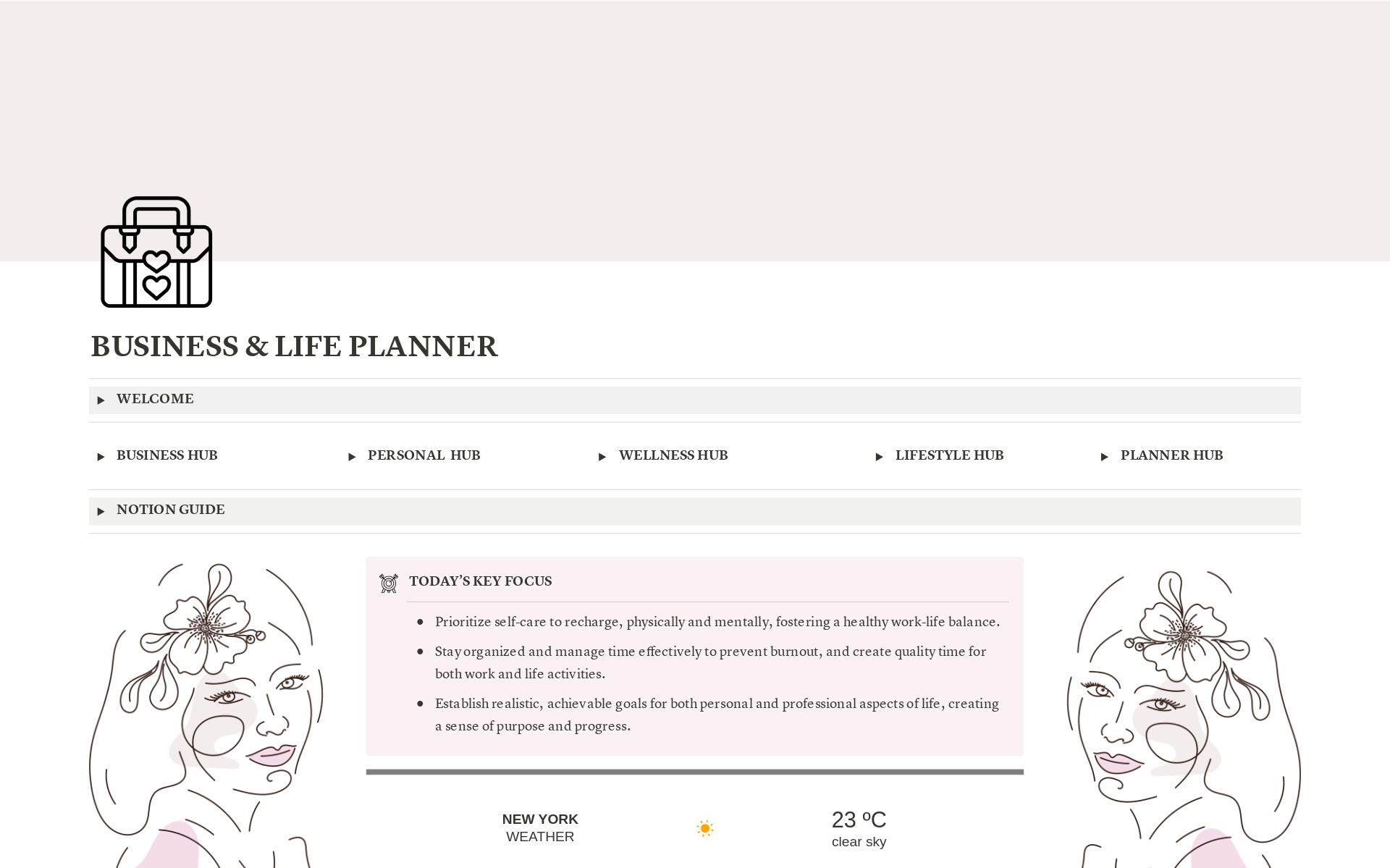 Eine Vorlagenvorschau für Pink Business & Life Planner