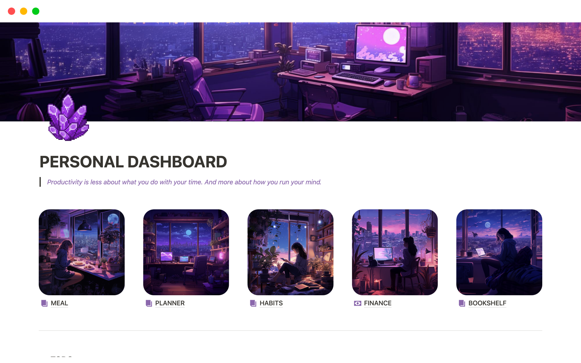 A template preview for Personal Dashboard