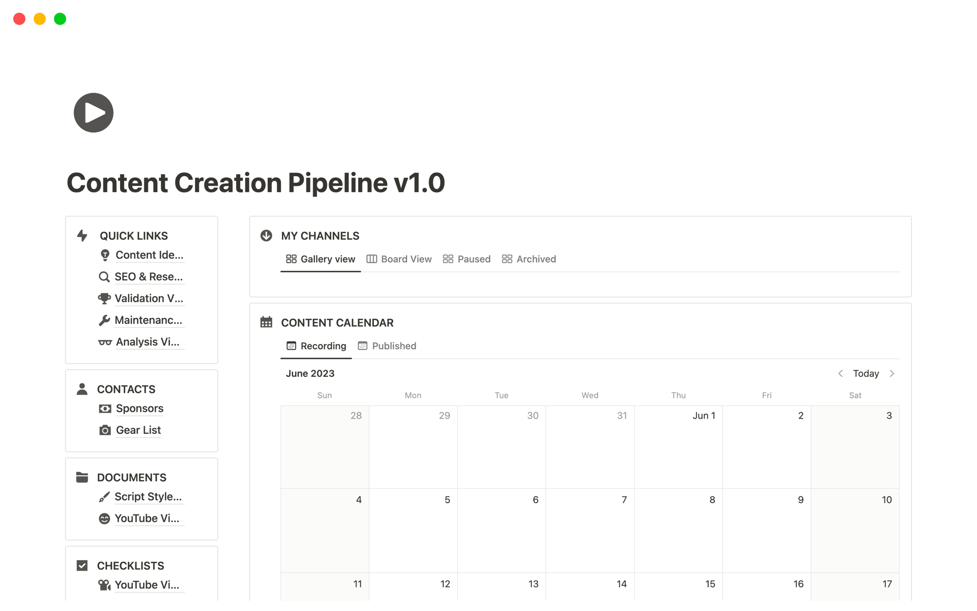 A template preview for Content Creation Pipeline v1.0